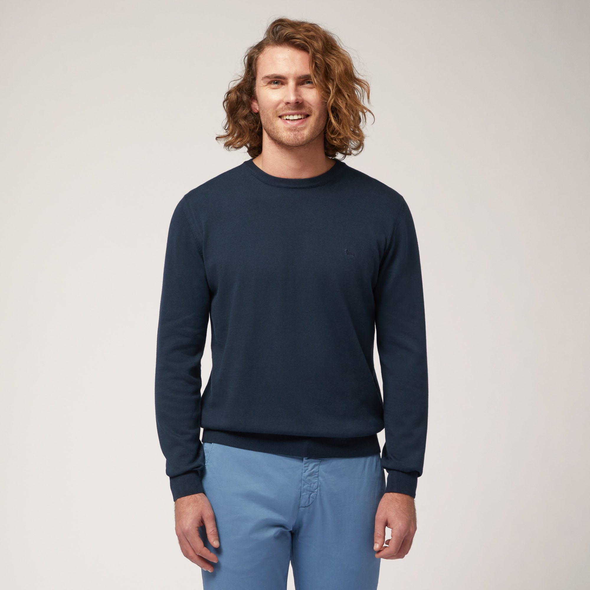 Cotton Crew Neck Pullover, Night Blue, large image number 0