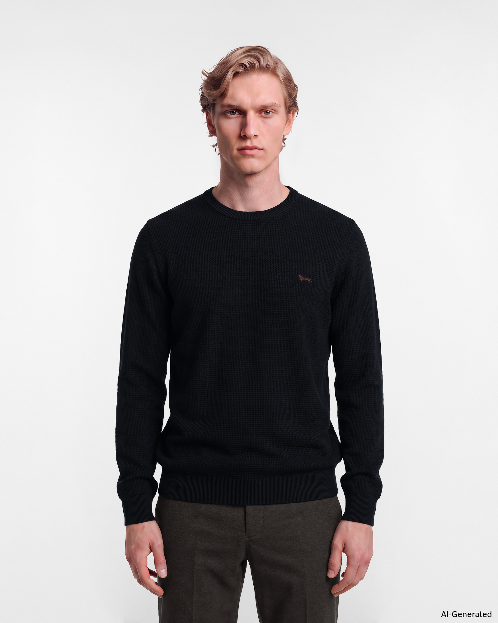 Men's regular fit sweater in a blue wool and cotton blend