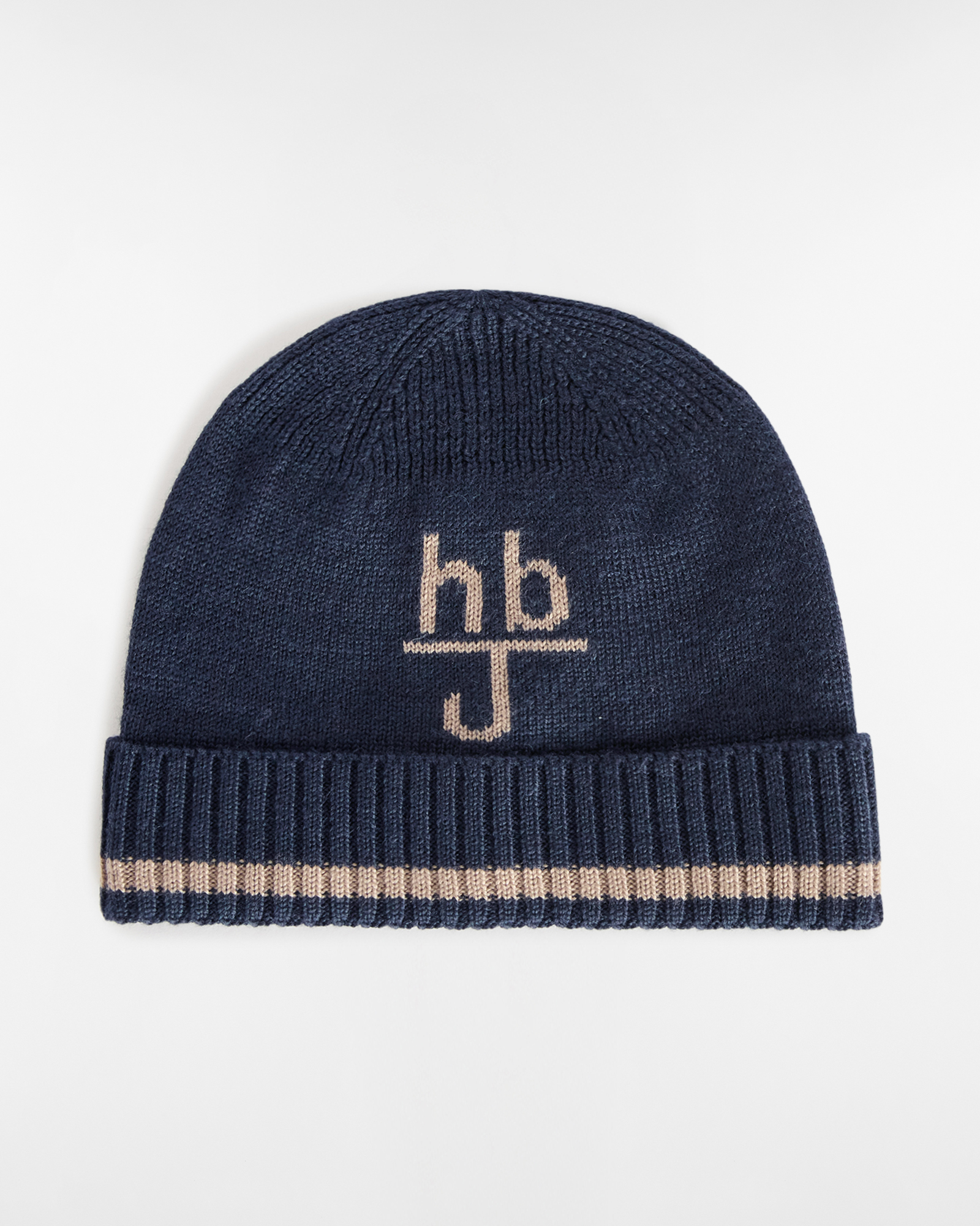 Cappello in Maglia con Logo e Bordo a Righe, Blu Scuro, large image number 2