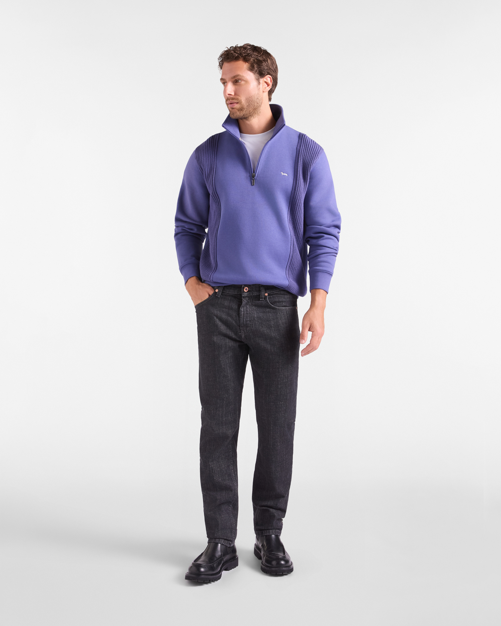 Men&rsquo;s Technical Fabric Half-Zip Sweatshirt with Knit Inserts, PURPLE, large