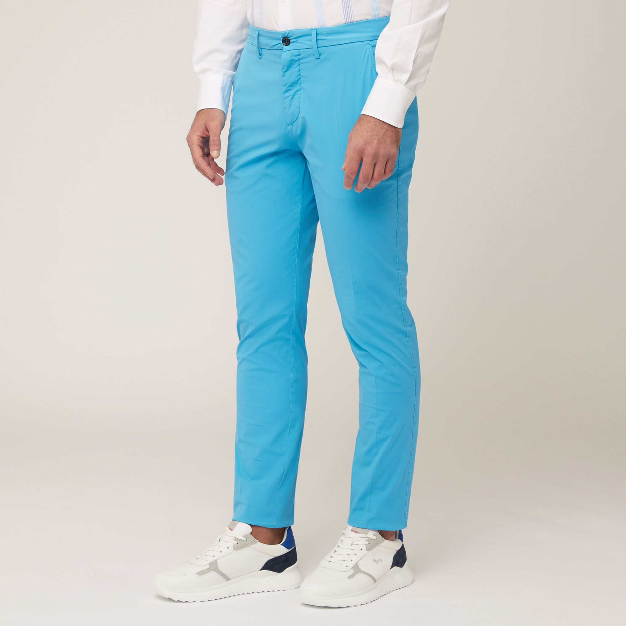 Pantalón chino de corte ajustado, Azul, large
