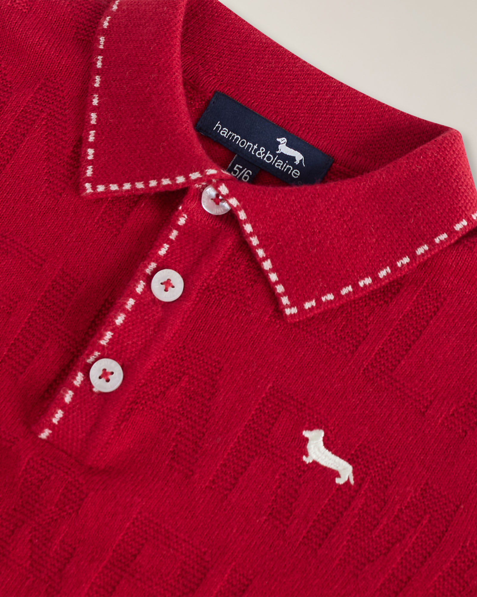 Knitted polo with intarsia work, Red, large image number 2