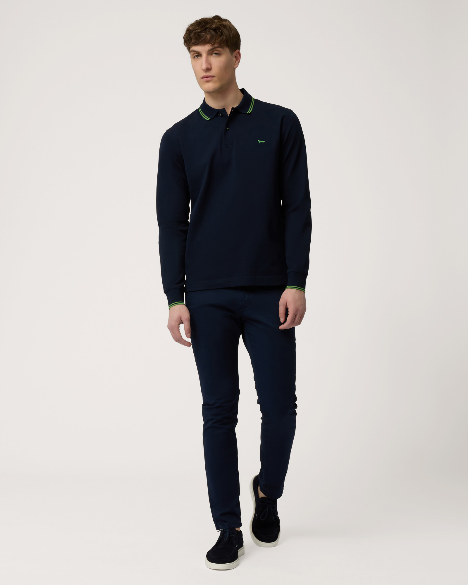Long-Sleeved Cotton Polo Shirt, Navy Blue, large image number 3