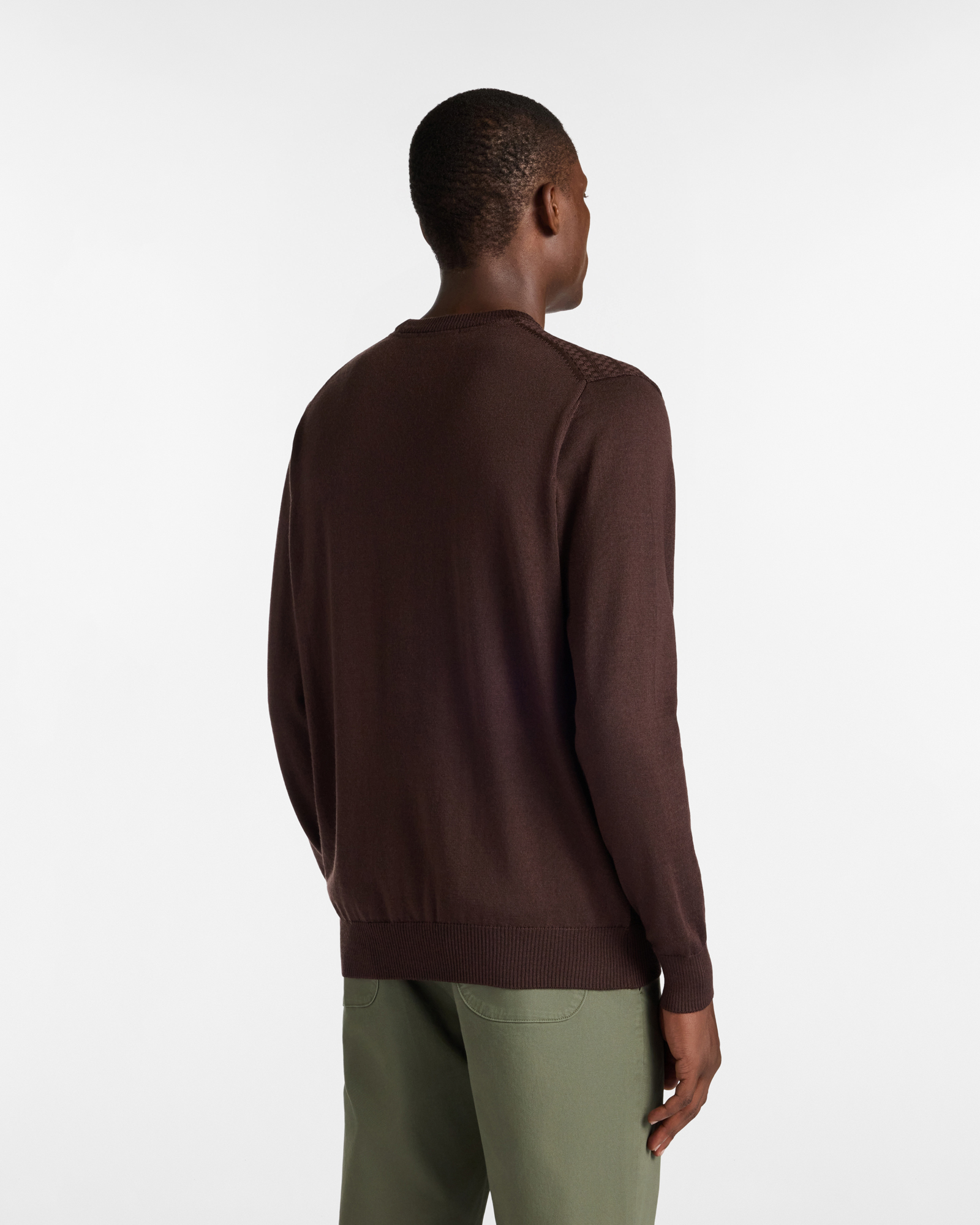 Maglione Girocollo in Lana Merino con Lavorazione Jacquard, Marrone, large image number 1