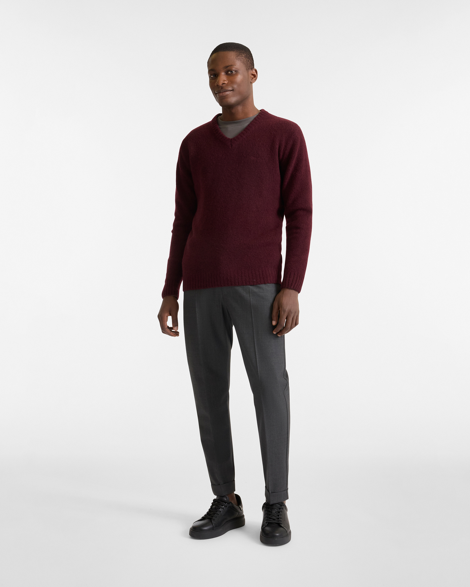 V-Neck Wool Pullover, Dark Red, large image number 3