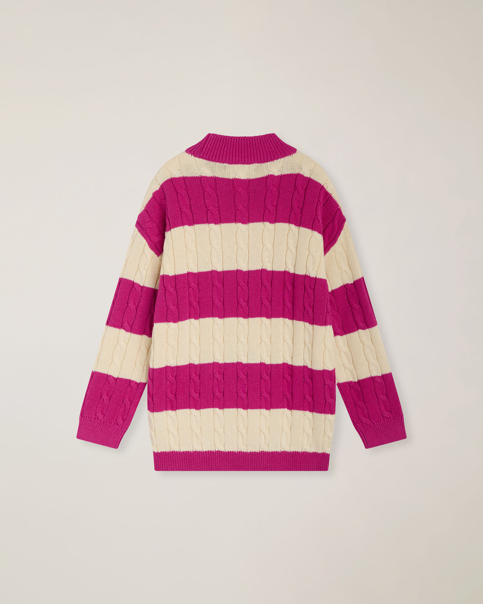 Maxi sweater with stripes & cable knit, Pink, large image number 1