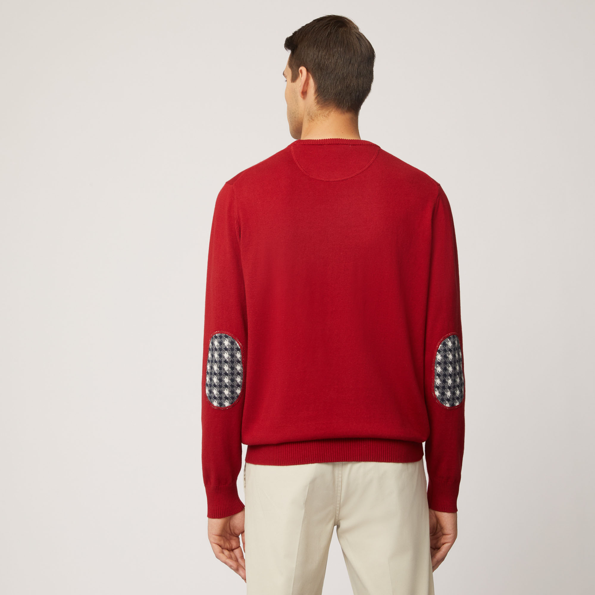 Pullover Girocollo Con Toppe Sui Gomiti, Rosso, large image number 1