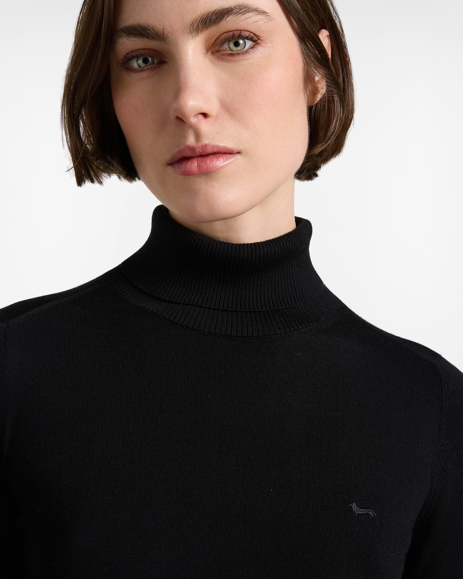 Women's Perkins collar sweater in 100% pure wool, BLACK, large
