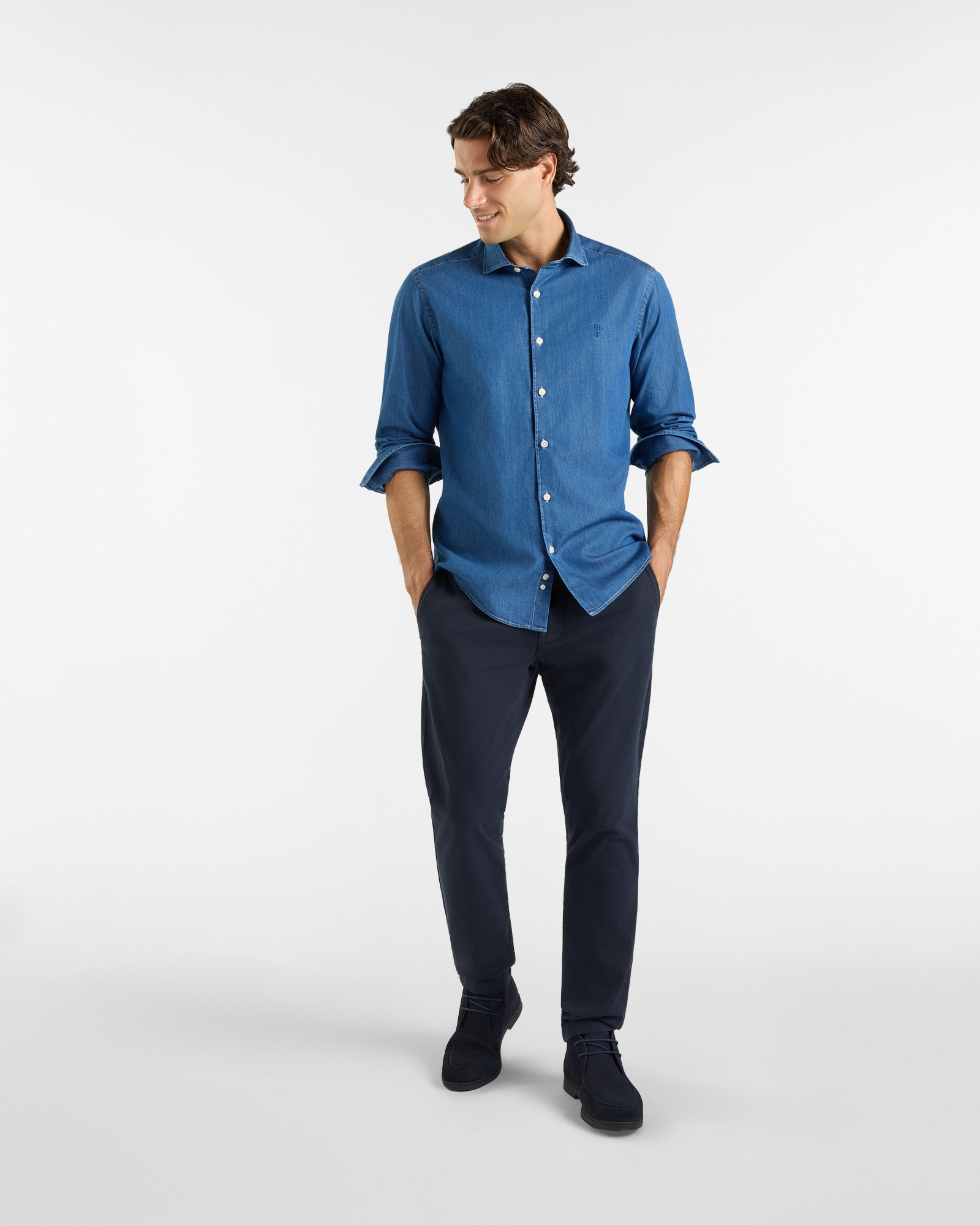 Camicia HBJ Uomo in denim di puro cotone, BLU DENIM, large