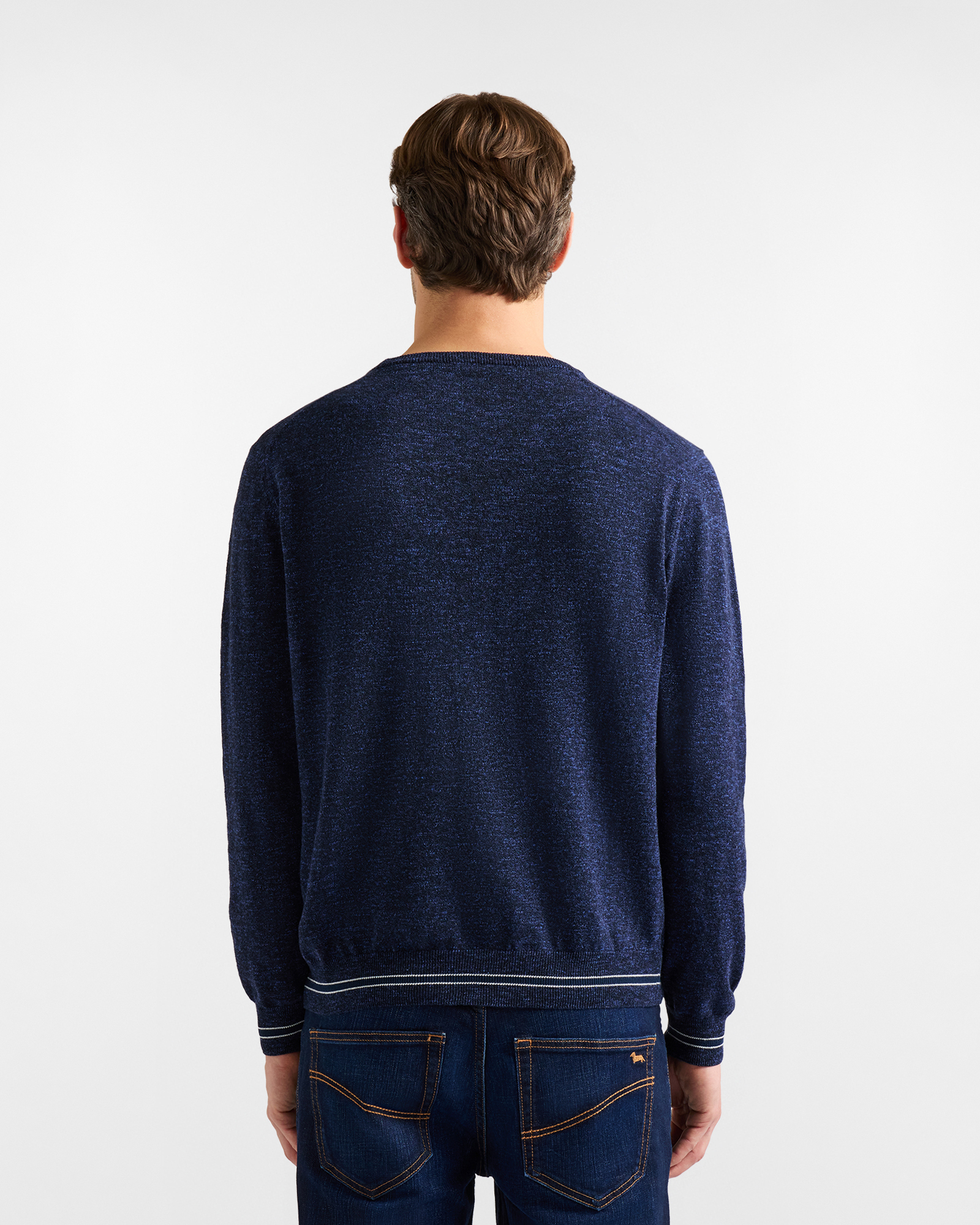 Jersey de hombre de cuello redondo en mezcla de algod&oacute;n y lino con efecto tweed