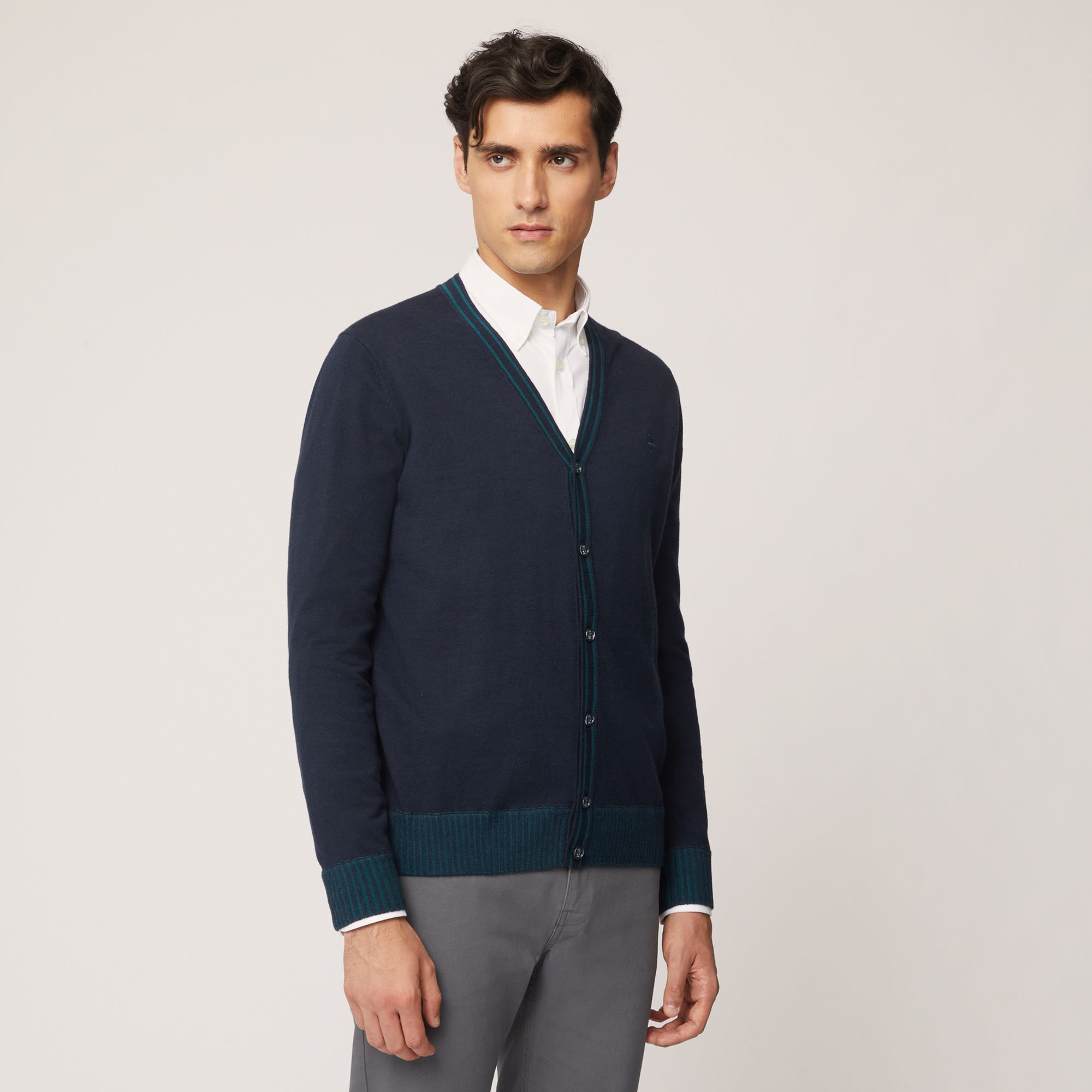 Cardigan In Cotone E Lana Con Dettagli A Contrasto, Light Blue, large image number 0