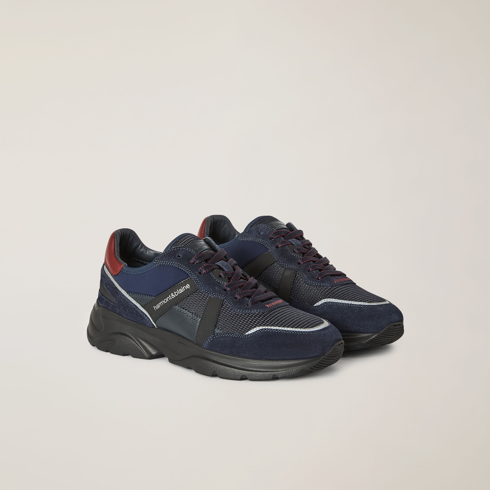 Sneaker Da Running In Pelle E Tessuto, Blu/Rosso, large image number 1