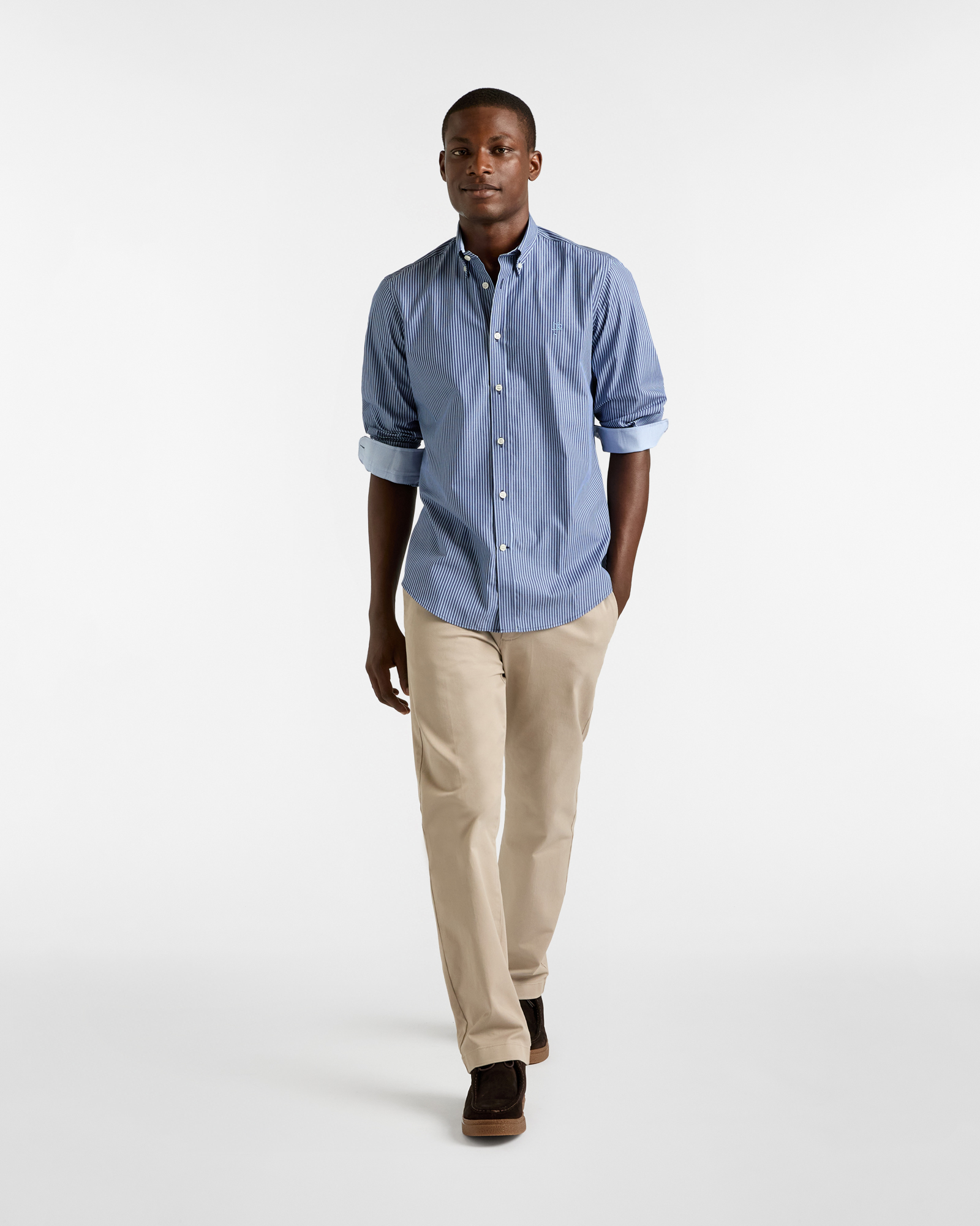 Striped Cotton Shirt, Dark Blue, large image number 3