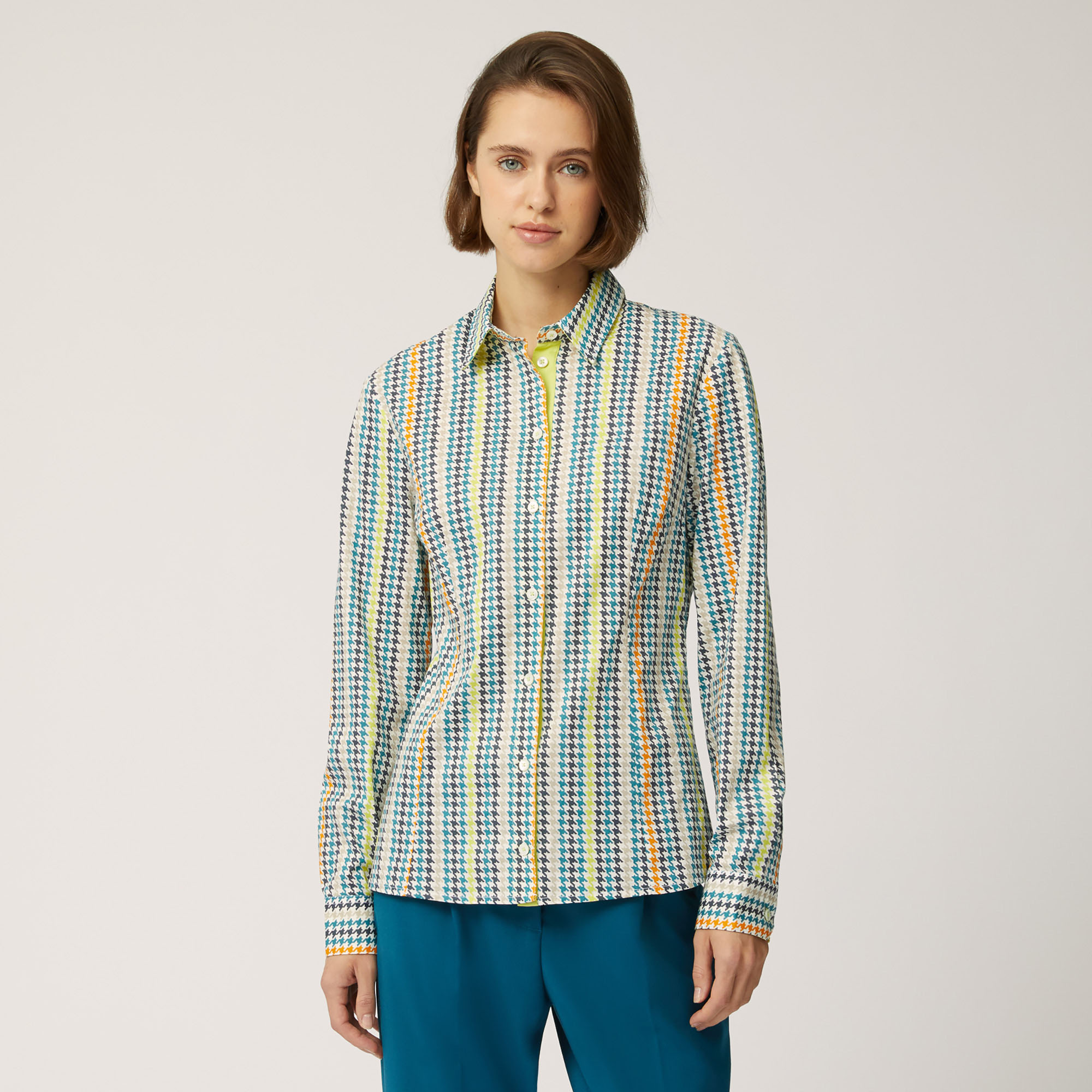 Elevate Dutility Houndstooth Stretch Cotton Shirt, Blue, large image number 0