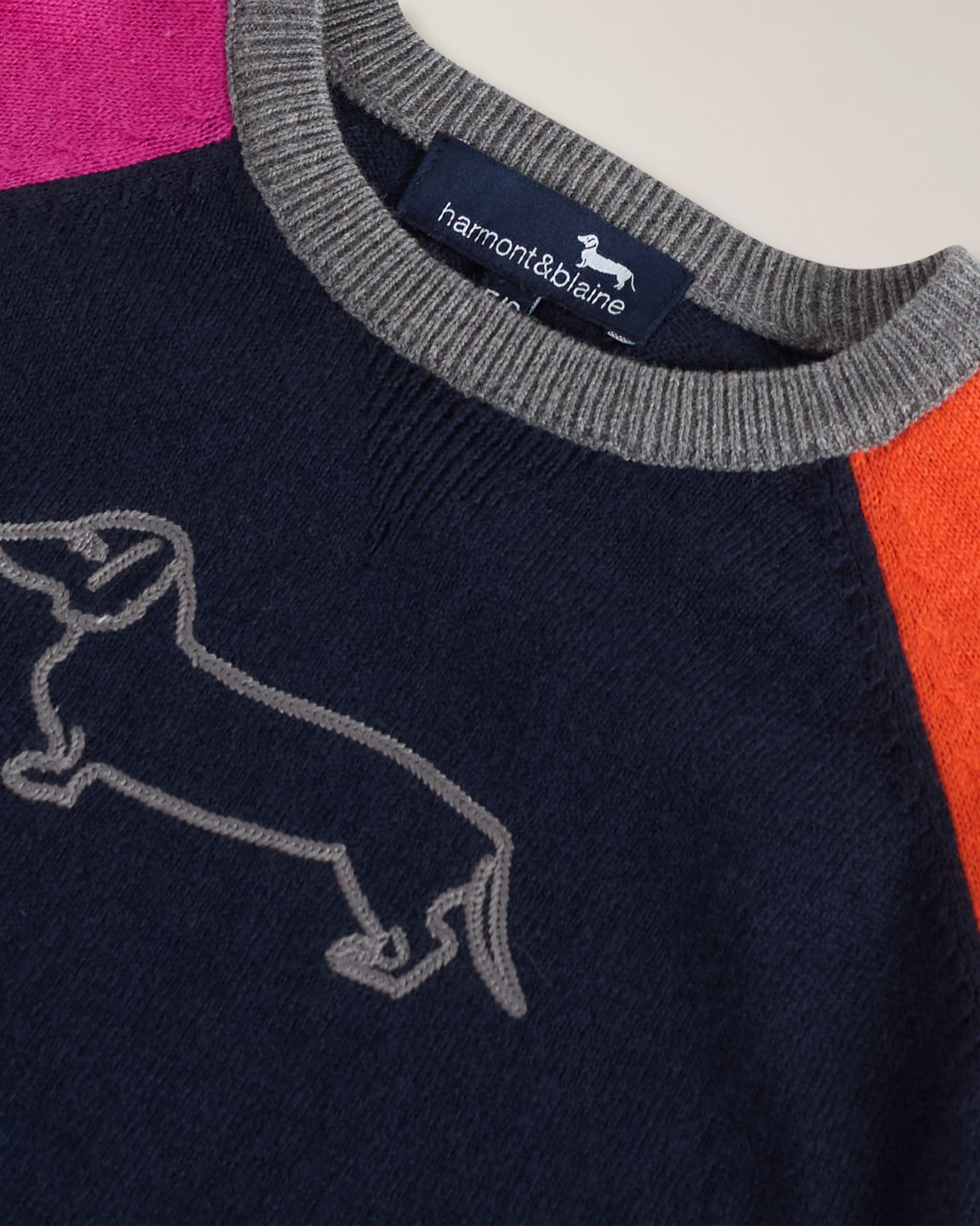 Crewneck sweater with raglan sleeves & front embroidery, Navy Blue, large image number 2