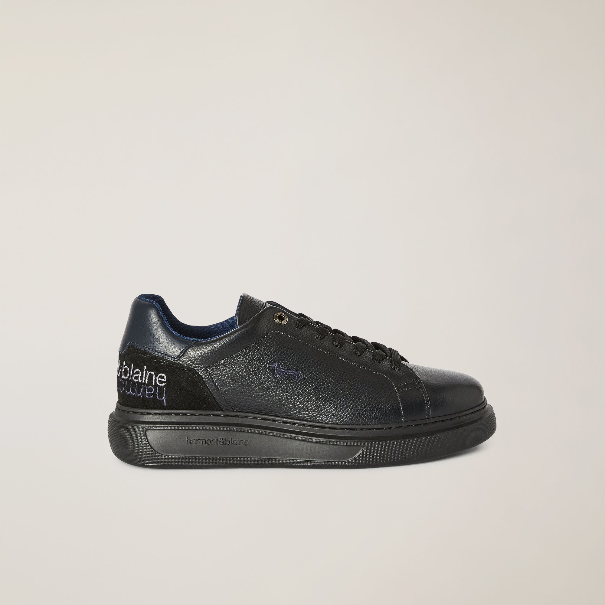 Zapatilla De Piel Auténtica Granulada, Negro, large image number 0
