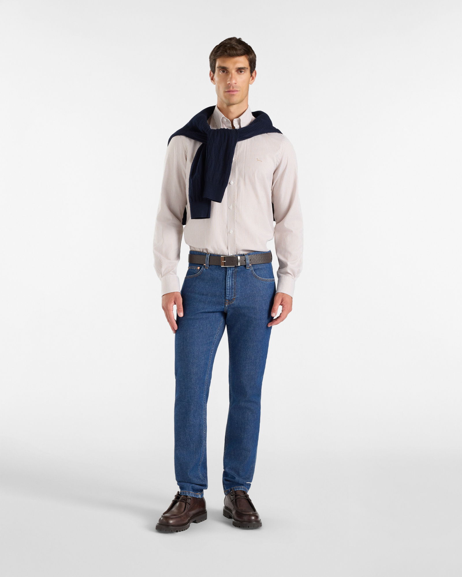 Men's regular-fit yarn-dyed Oxford shirt with stripe, LIGHT BROWN, large image number 3
