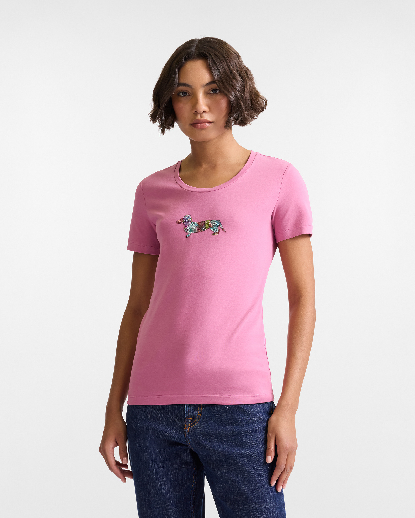 T-Shirt with Decorated Dachshund, Purple, large