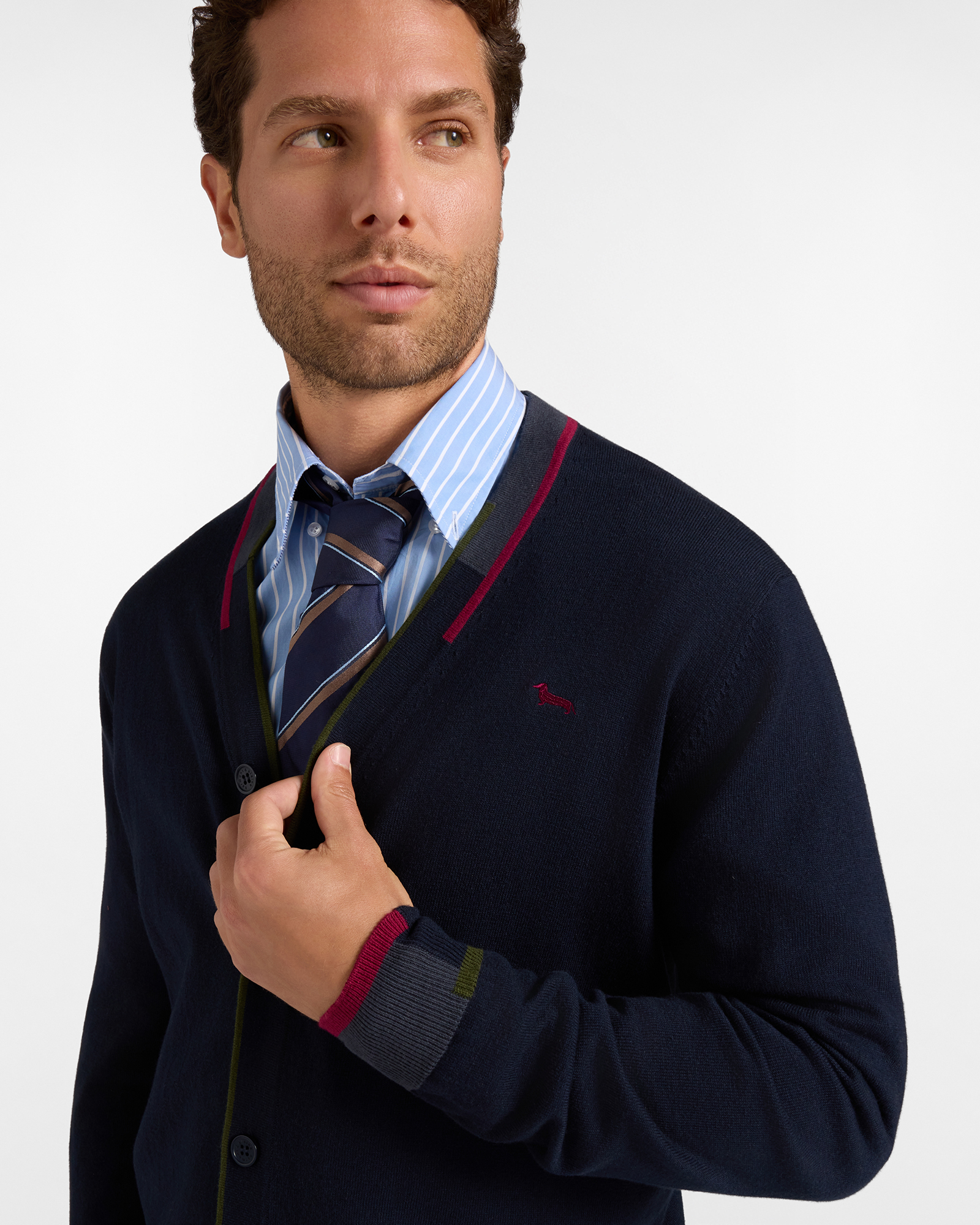 C&aacute;rdigan Hombre con cuello de pico c&aacute;rdigan en mezcla de lana y algod&oacute;n Regular Fit, AZUL MARINO, large