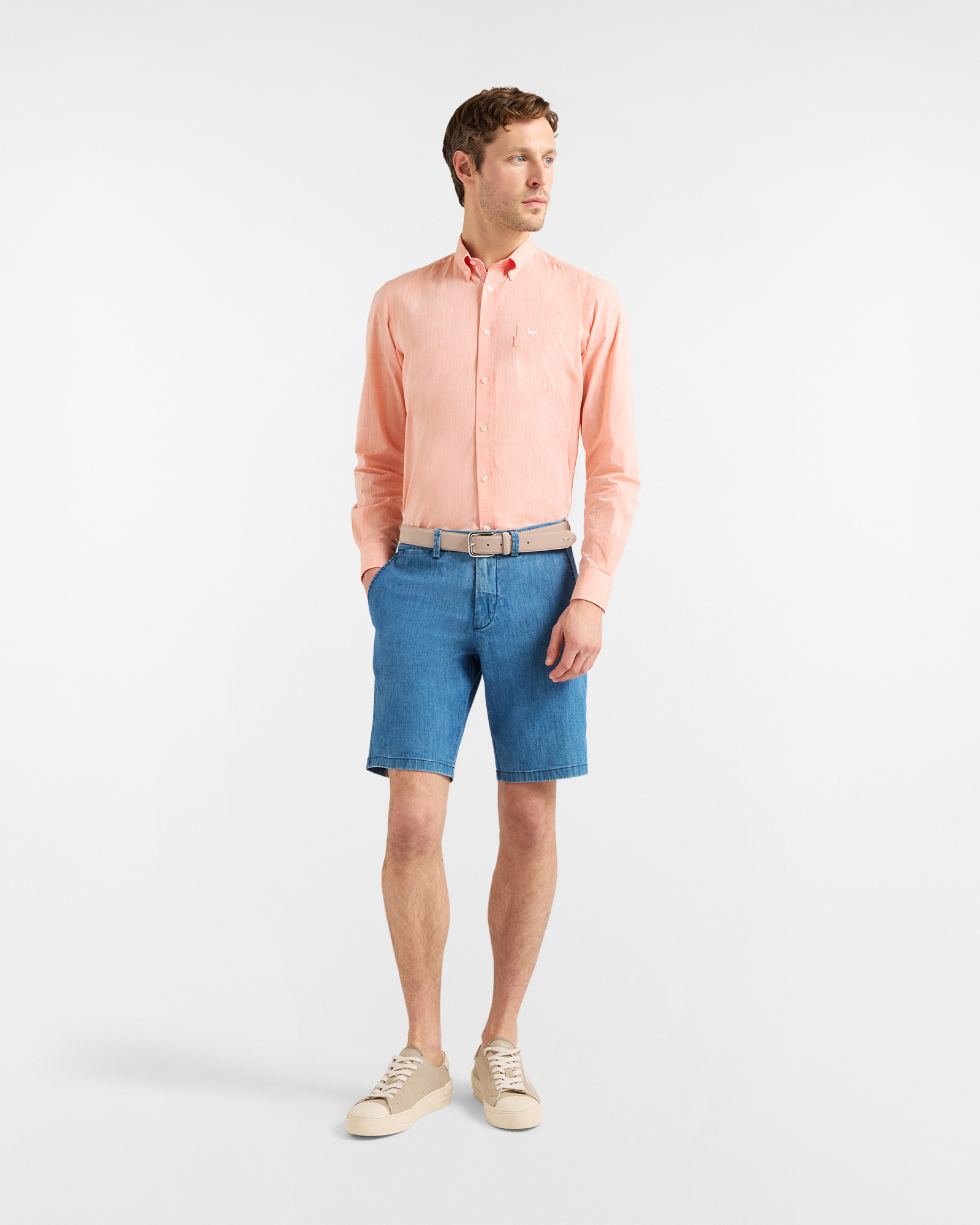 Men's narrow-fit cotton shirt with details, Orange, large image number 3