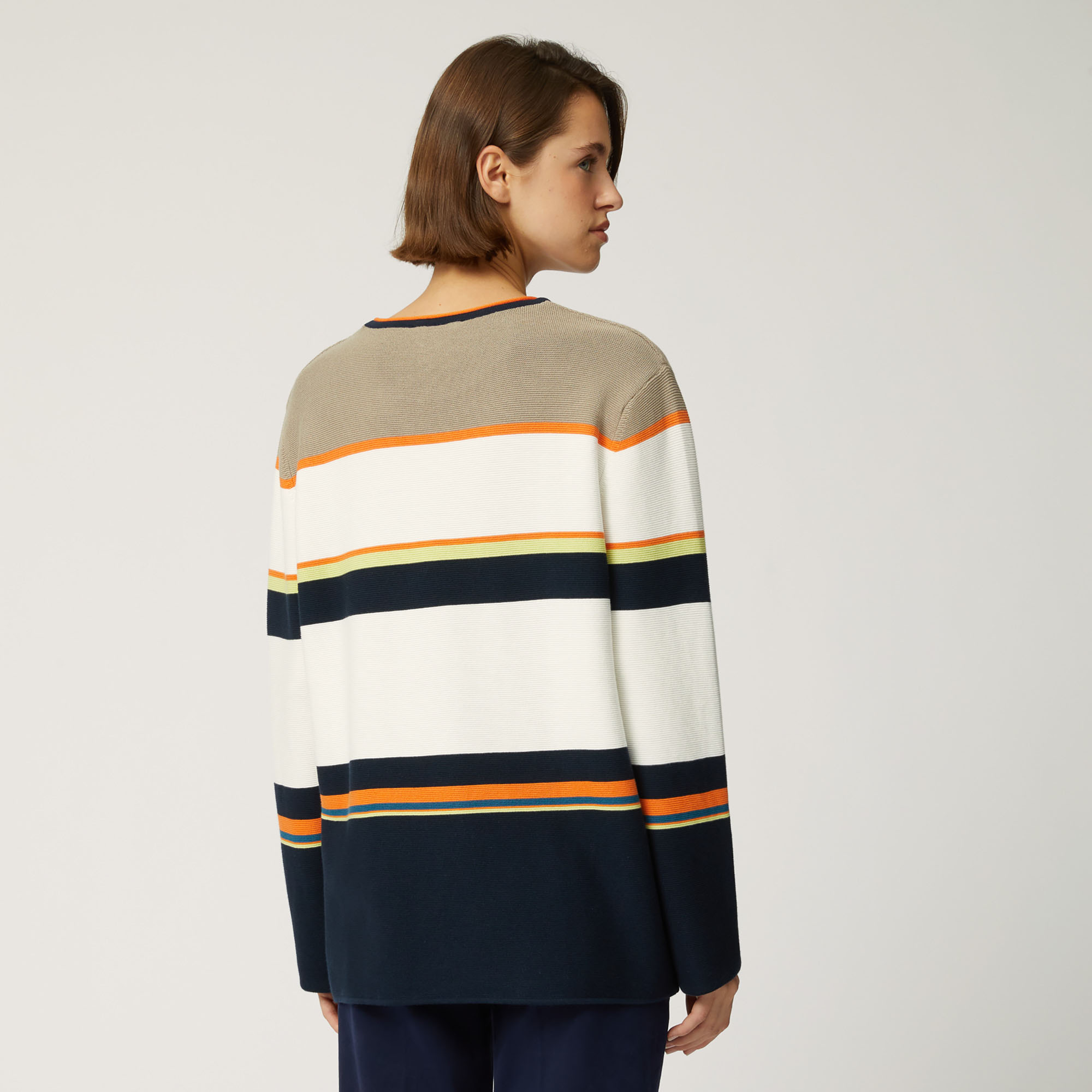 Pullover In Cotone A Righe Elevate Dutility, Blu Navy, large image number 1
