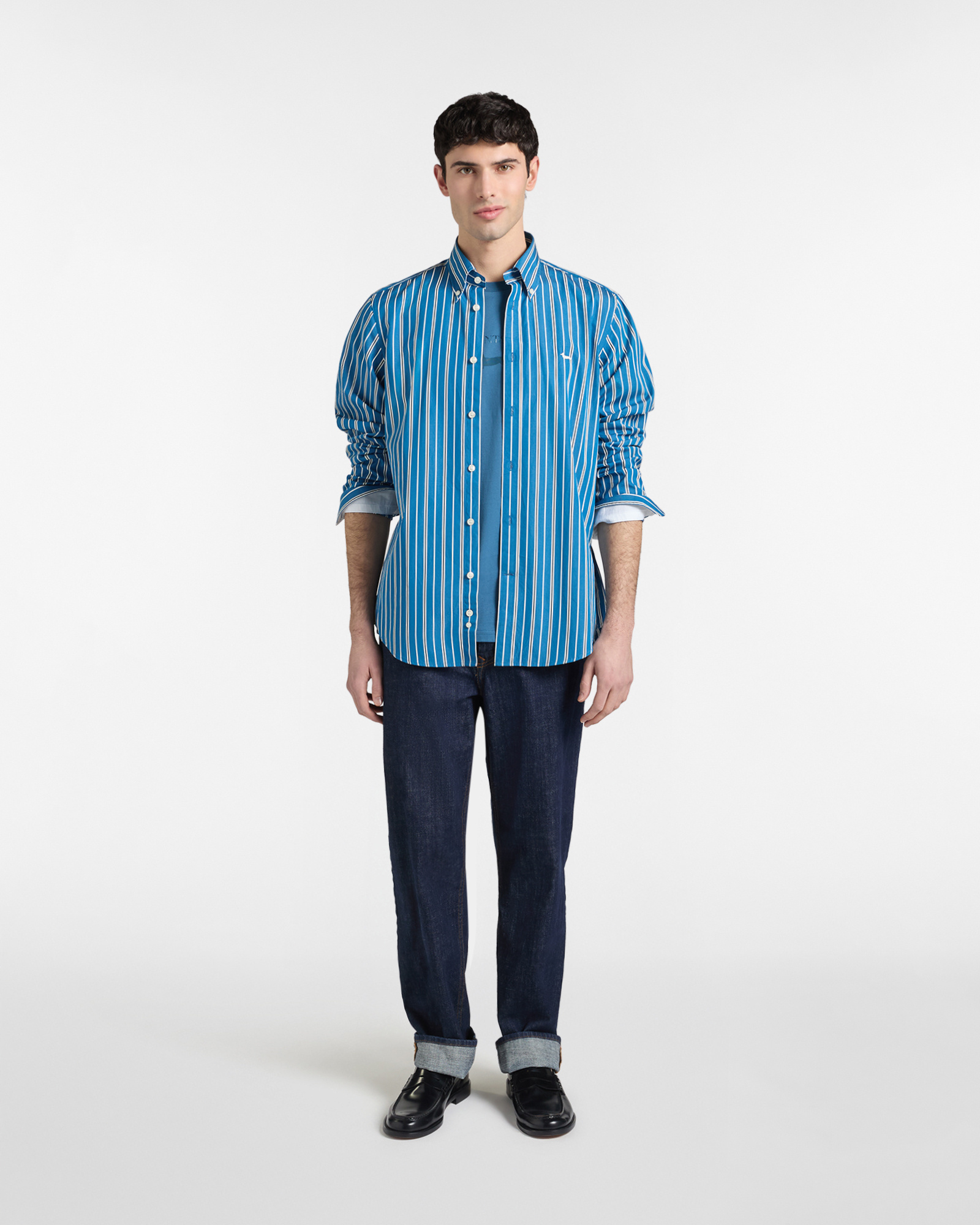 Camicia a righe regular fit, Celeste, large image number 3