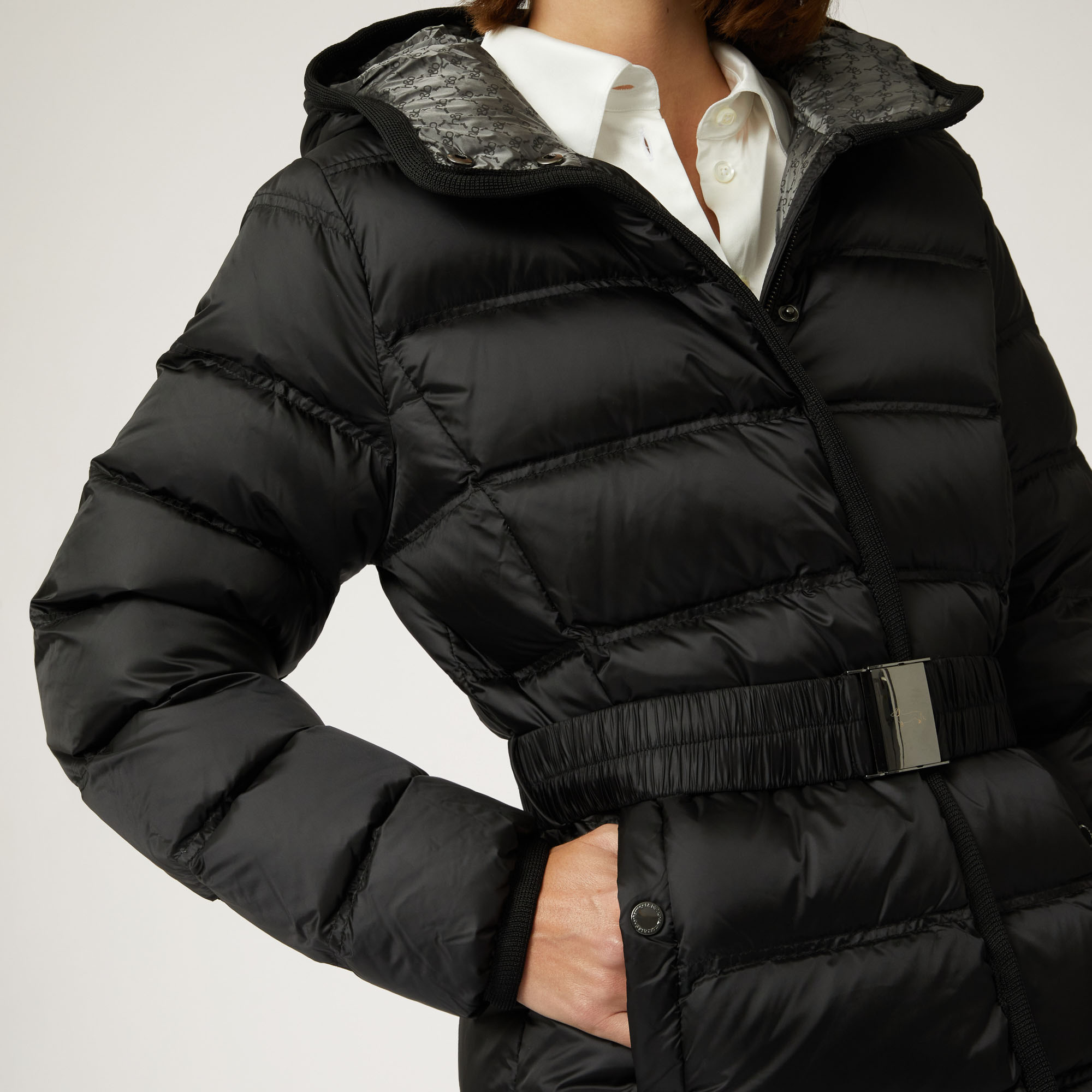 Chaqueta Acolchada Corta Con Cinturón, Negro, large image number 2