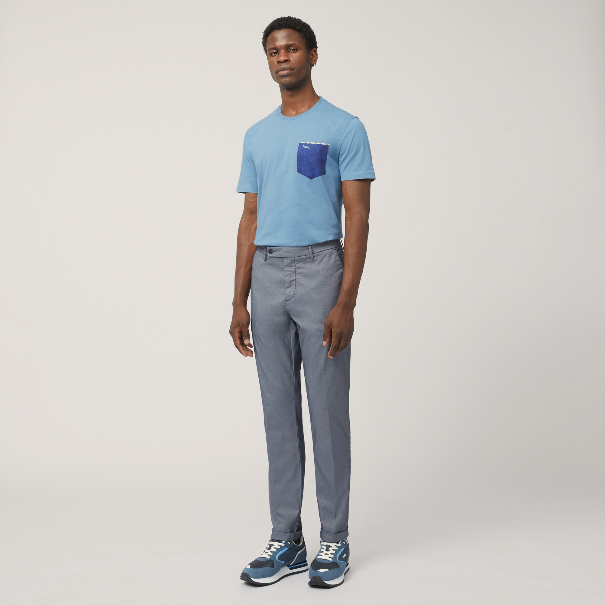 Stretch Cotton-Blend Pants, Blue, large image number 3