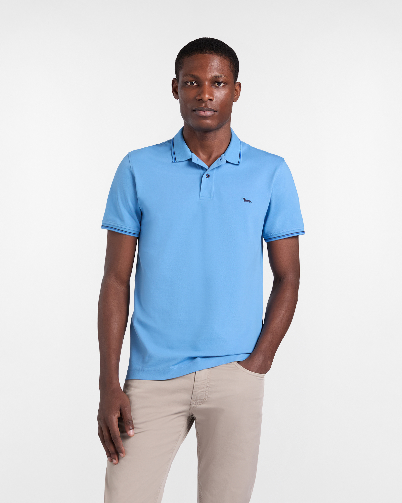 Stretch pique polo shirt with striped details