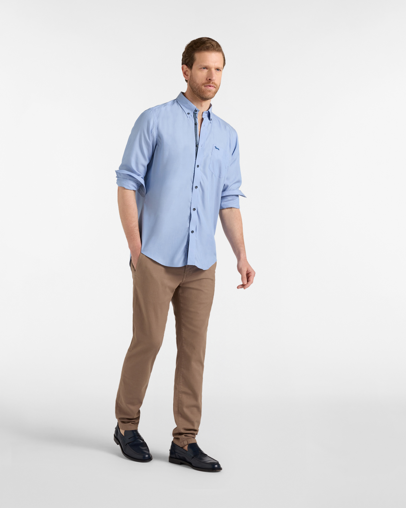 Men's cotton shirt with logo tape, Blue, large image number 2