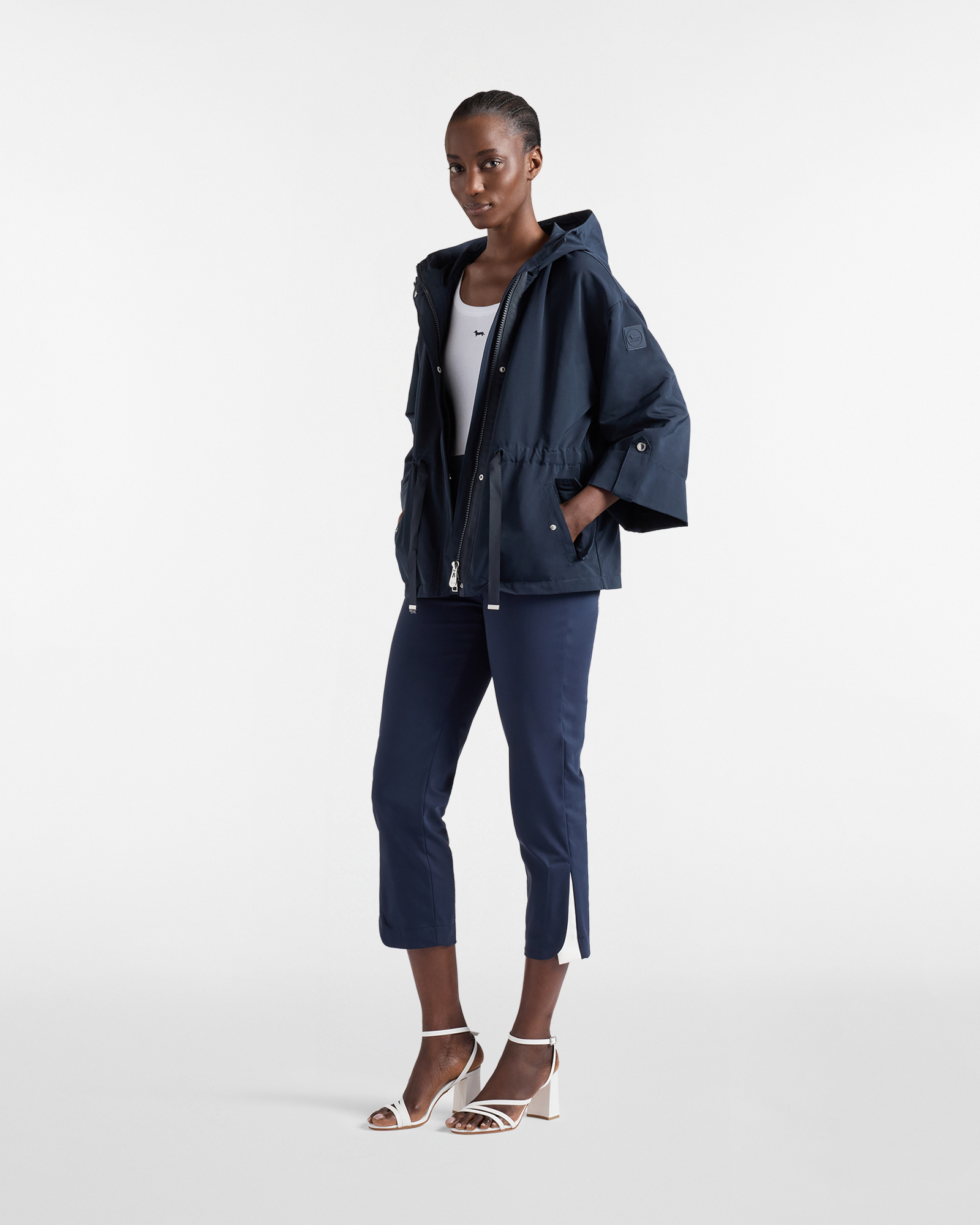 Gab&aacute;n con cord&oacute;n y capucha, Azul Navy, large image number 3