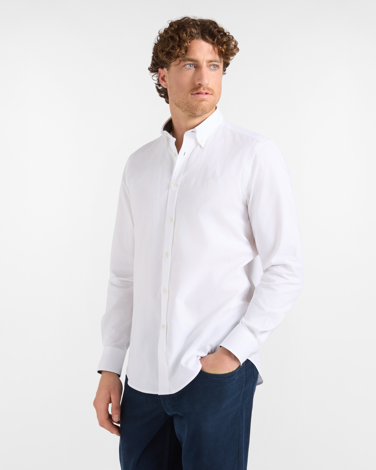 HBJ Men&rsquo;s Regular Fit Shirt with Monte Carlo Collar in Pure White Cotton