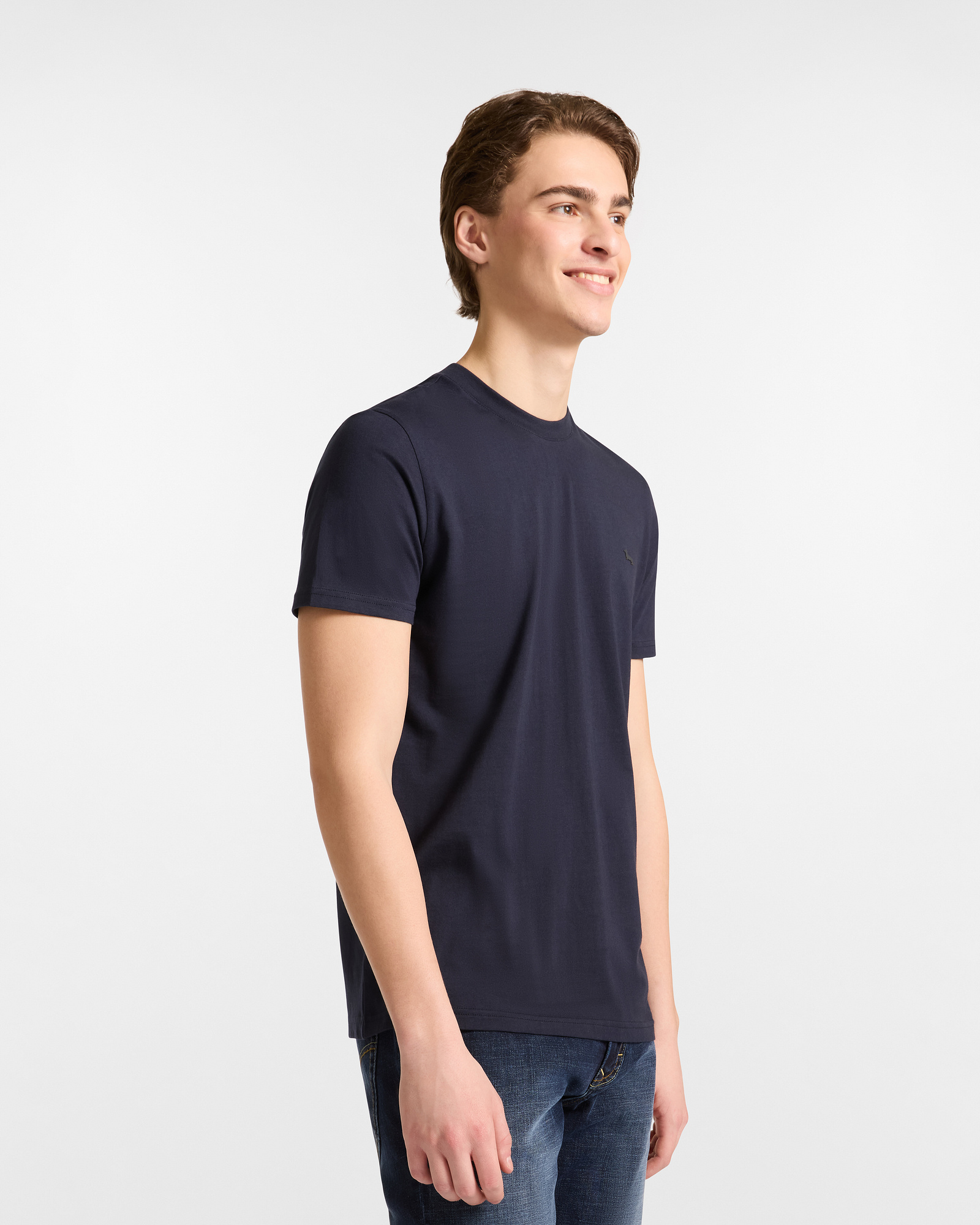 Cotton T-Shirt with 3D Dachshund, Navy Blue, large