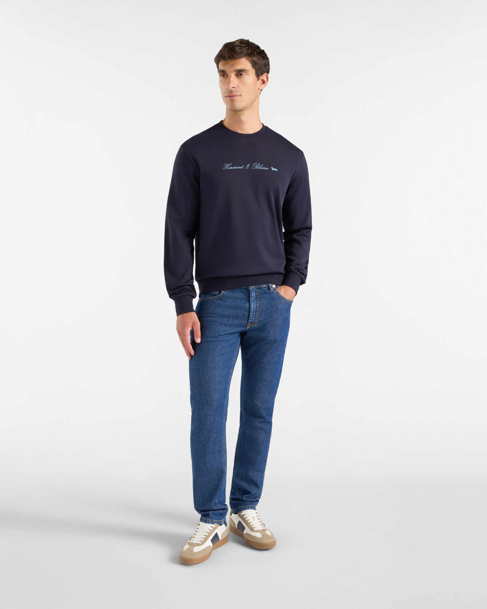 Men's pure cotton crewneck sweatshirt with 3D logo, NAVY BLUE, large image number 3