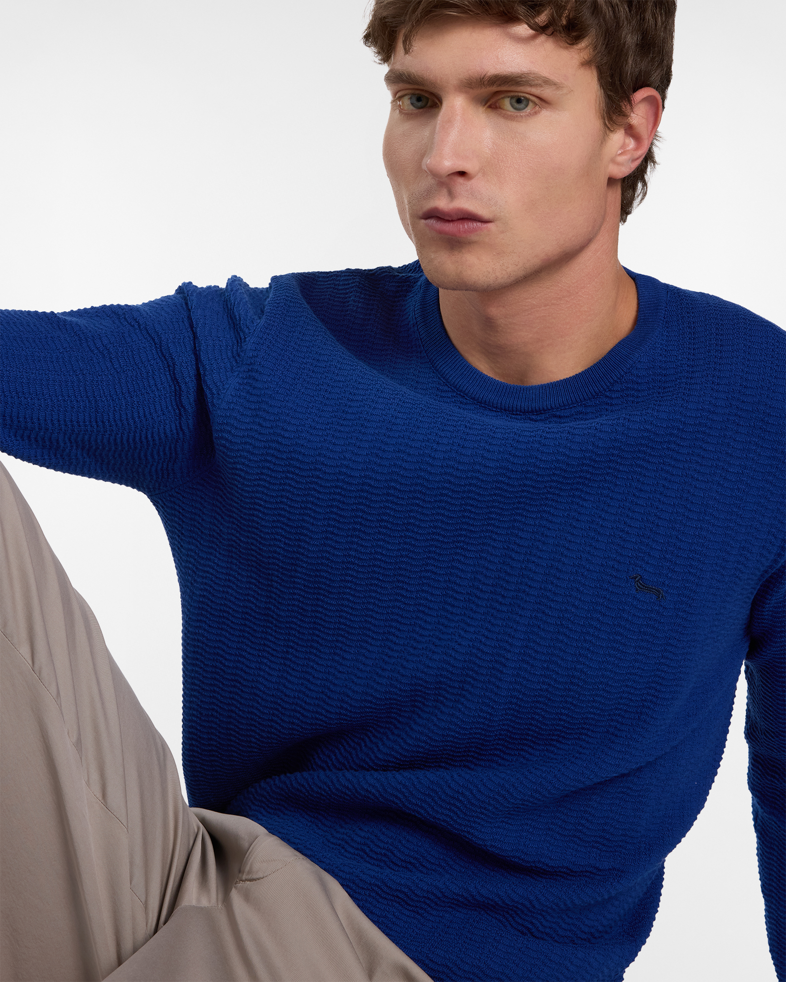 Pullover girocollo lavorazione 3D, Blu, large image number 2