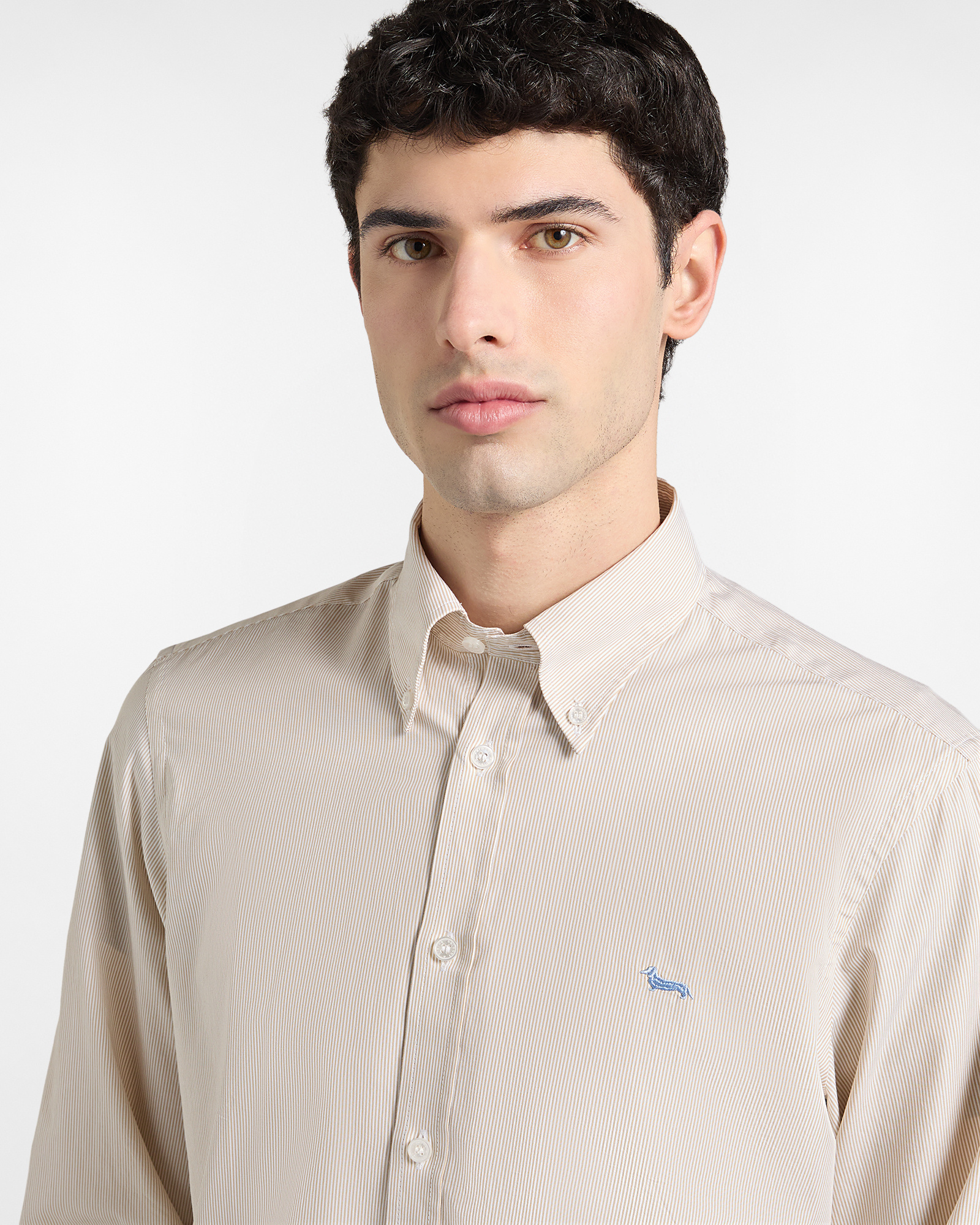 Camisa de rayas finas de corte regular., Beige, large image number 1