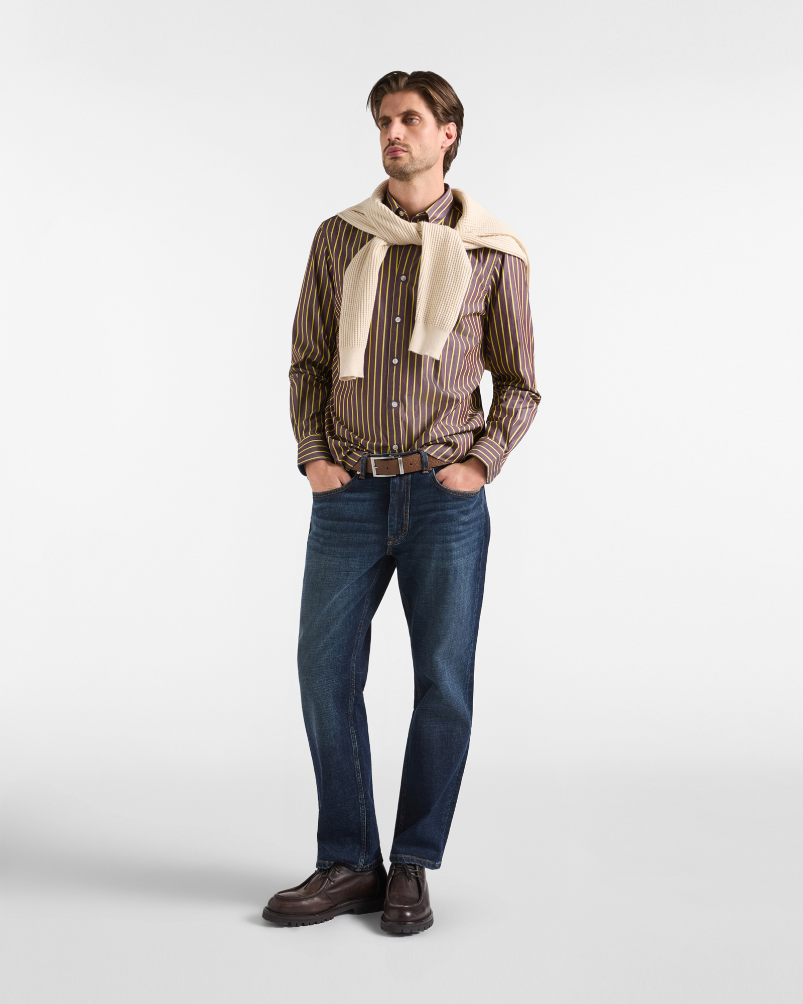 Men's regular-fit cotton shirt with regimental stripes, DARK PURPLE, large image number 3