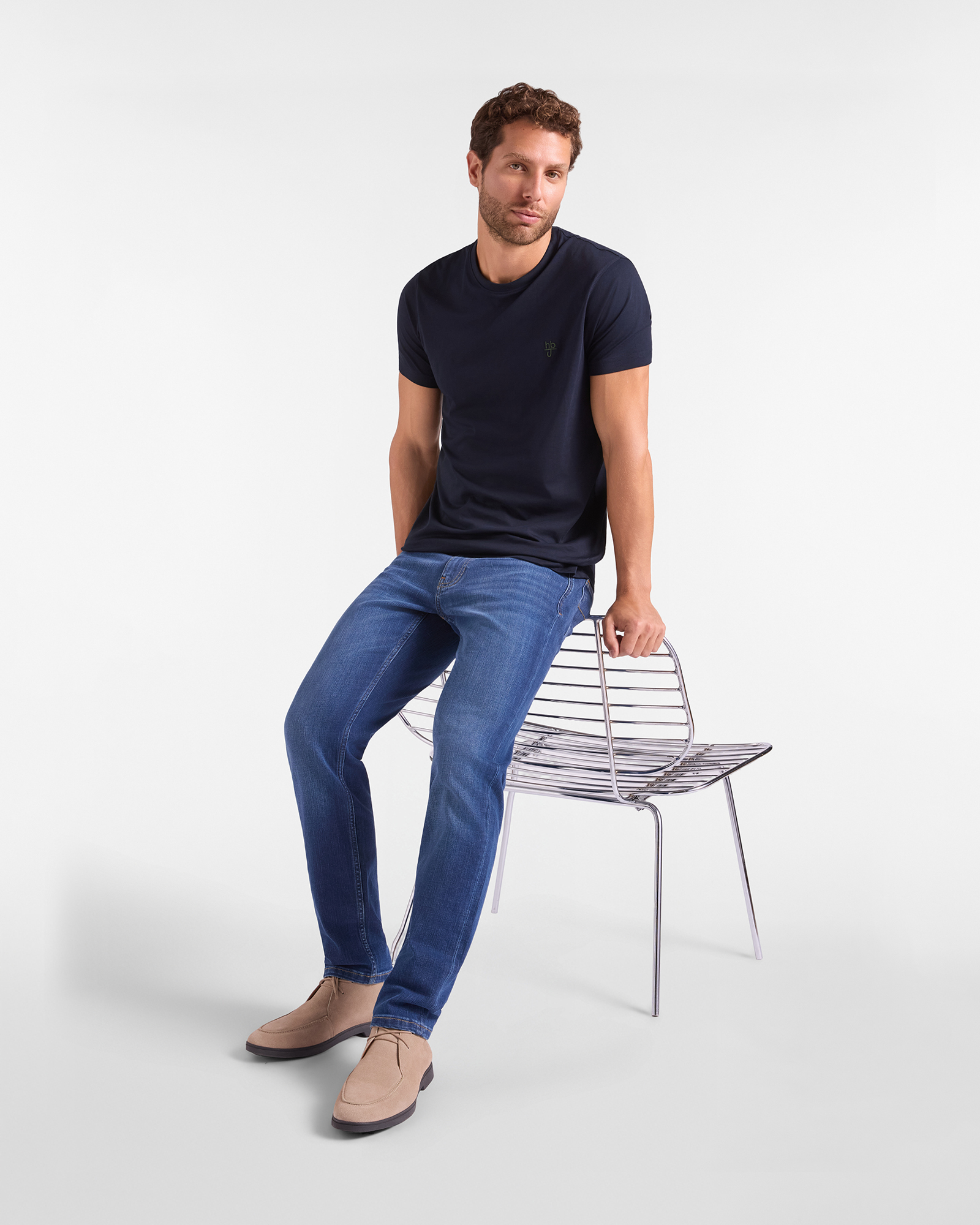 T-shirt HBJ Uomo Narrow Fit in puro cotone, BLU SCURO, large image number 3