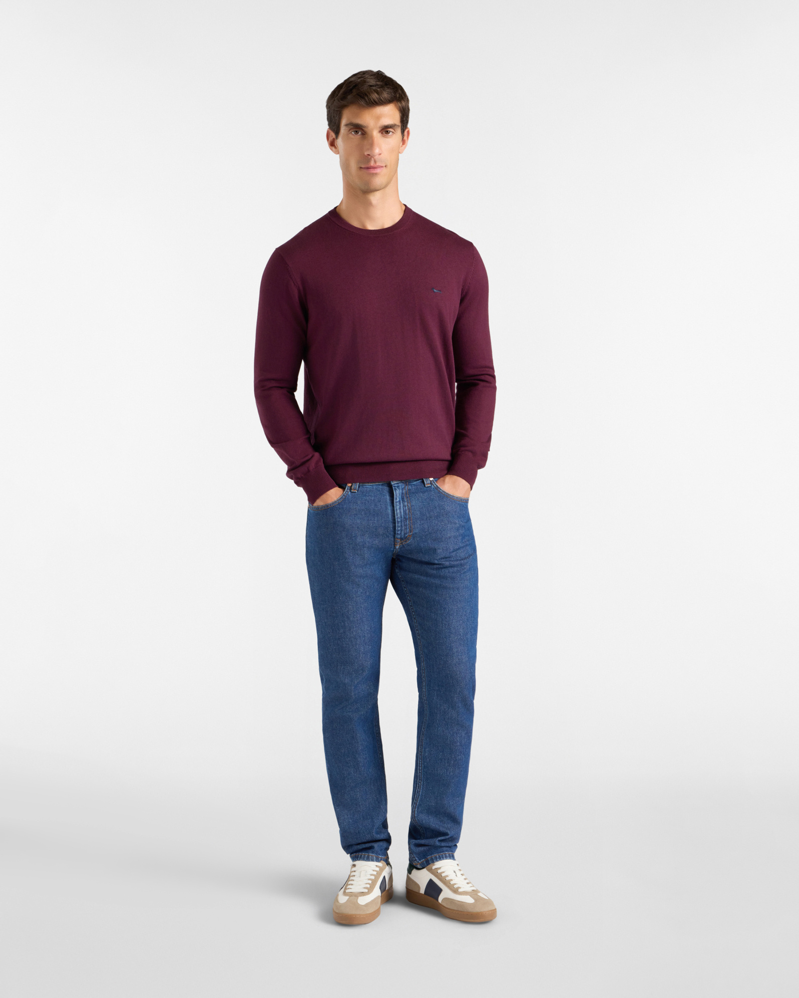 Men's regular fit sweater in a  wool and cotton blend, DARK PURPLE, large image number 3