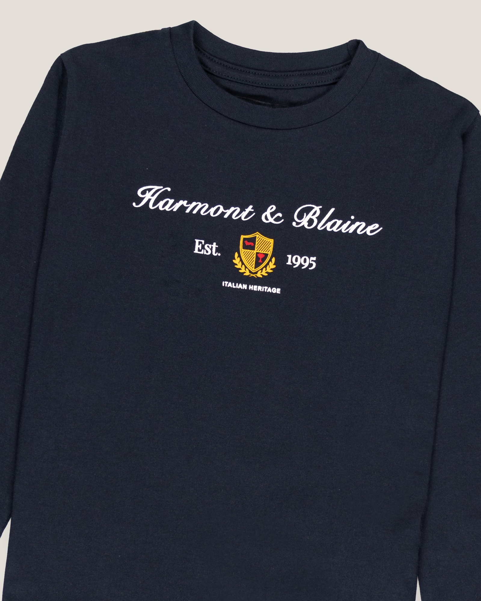 T-Shirt maniche lunghe con stampa heritage, BLU SCURO, large