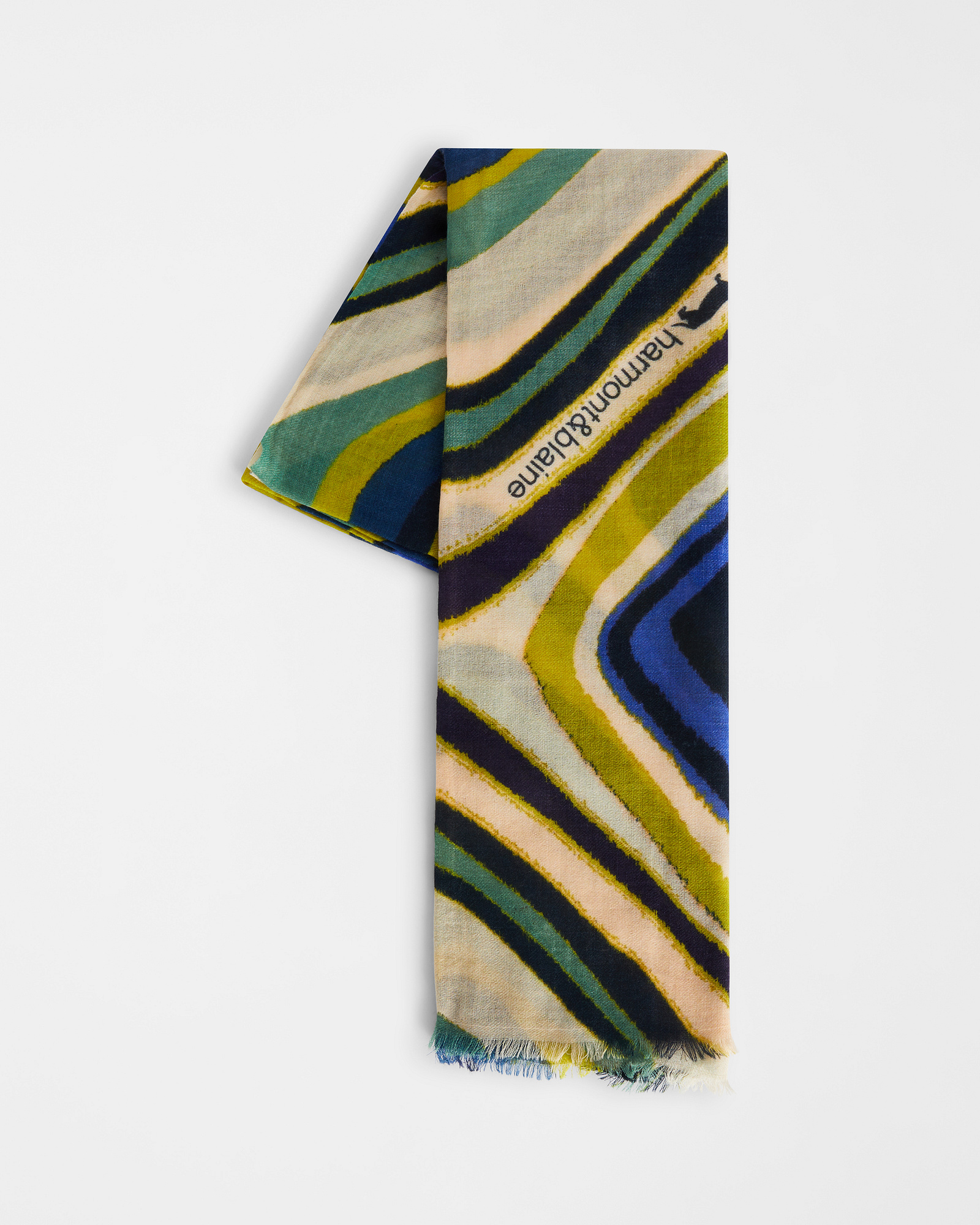 Wool Twill Scarf With Wave Print