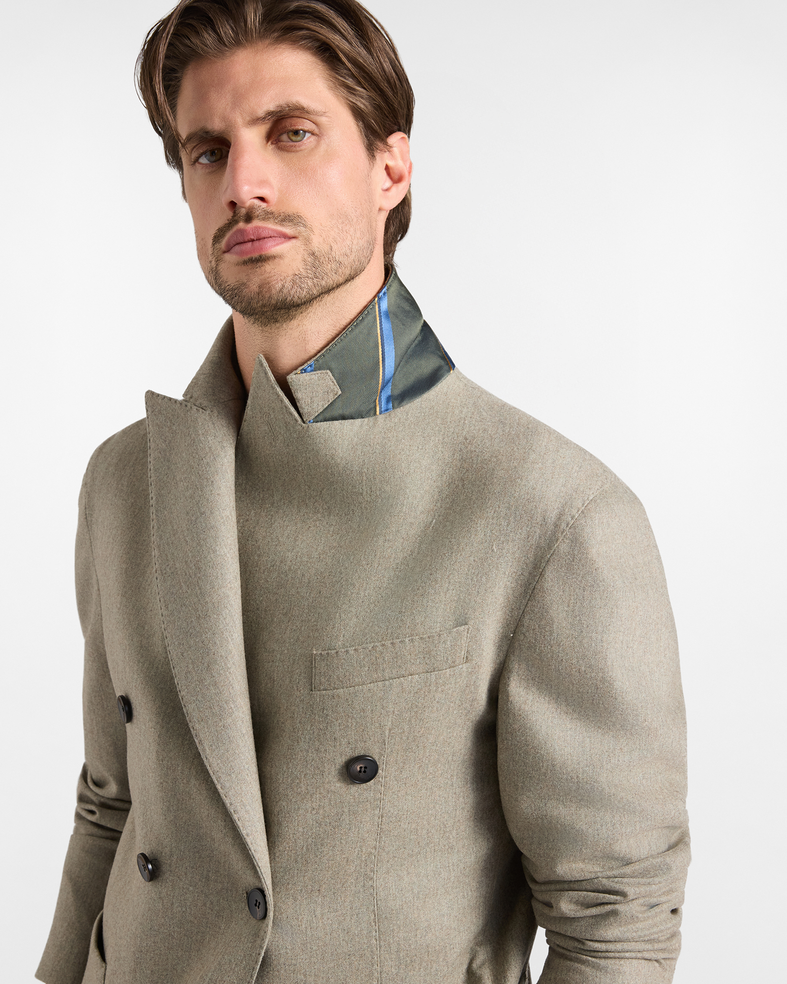 Men&rsquo;s double-breasted jacket in wool and cashmere blend flannel &ndash; Capsule Quality in Colours, BEIGE, large