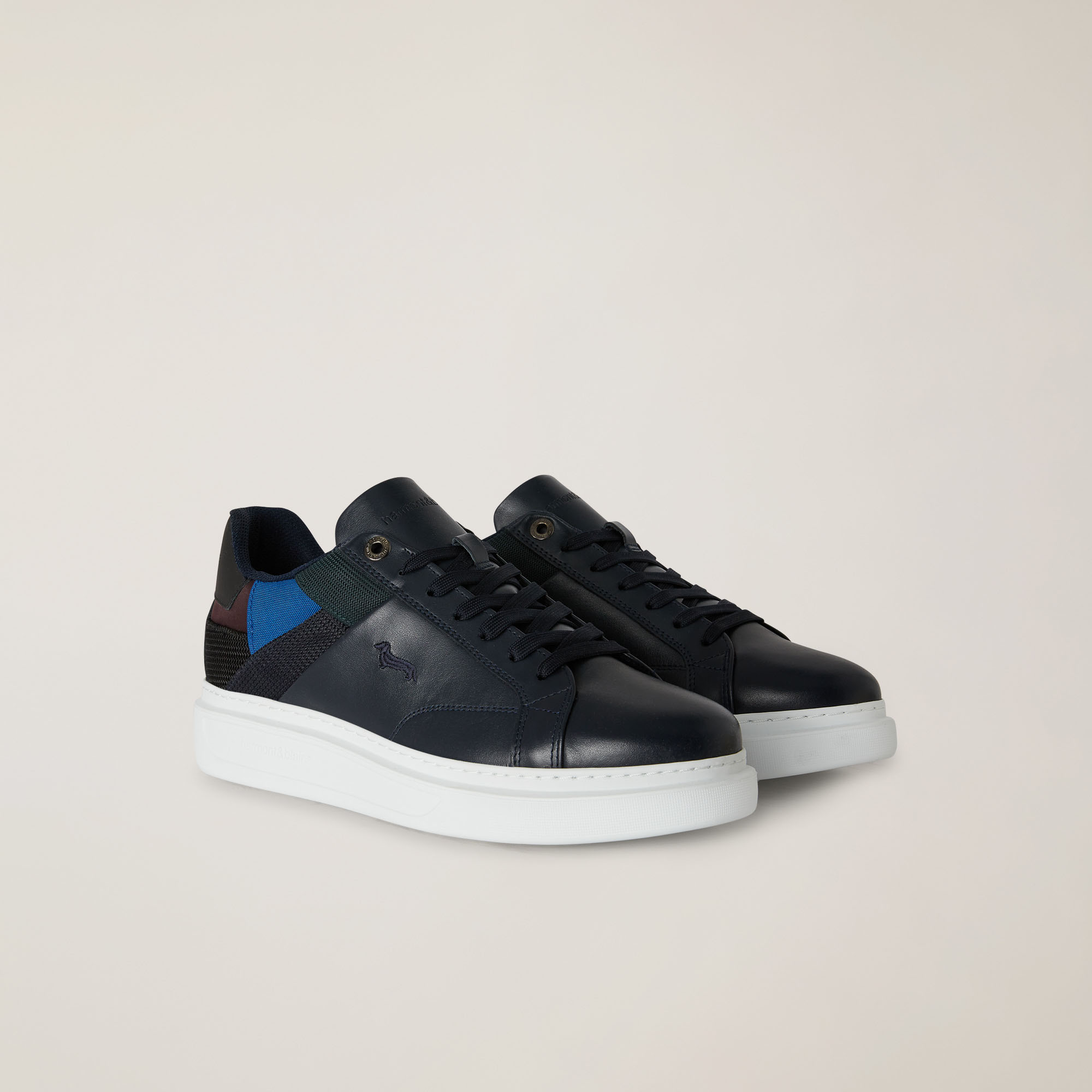 Sneaker In Pelle E Tessuto Con Dettagli A Contrasto, Blu Scuro, large image number 1