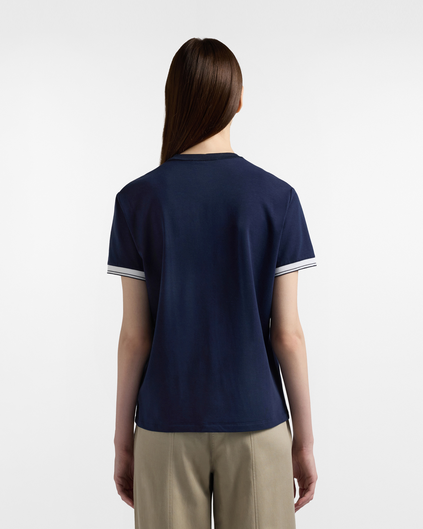 T-shirt with pocket and striped ribs