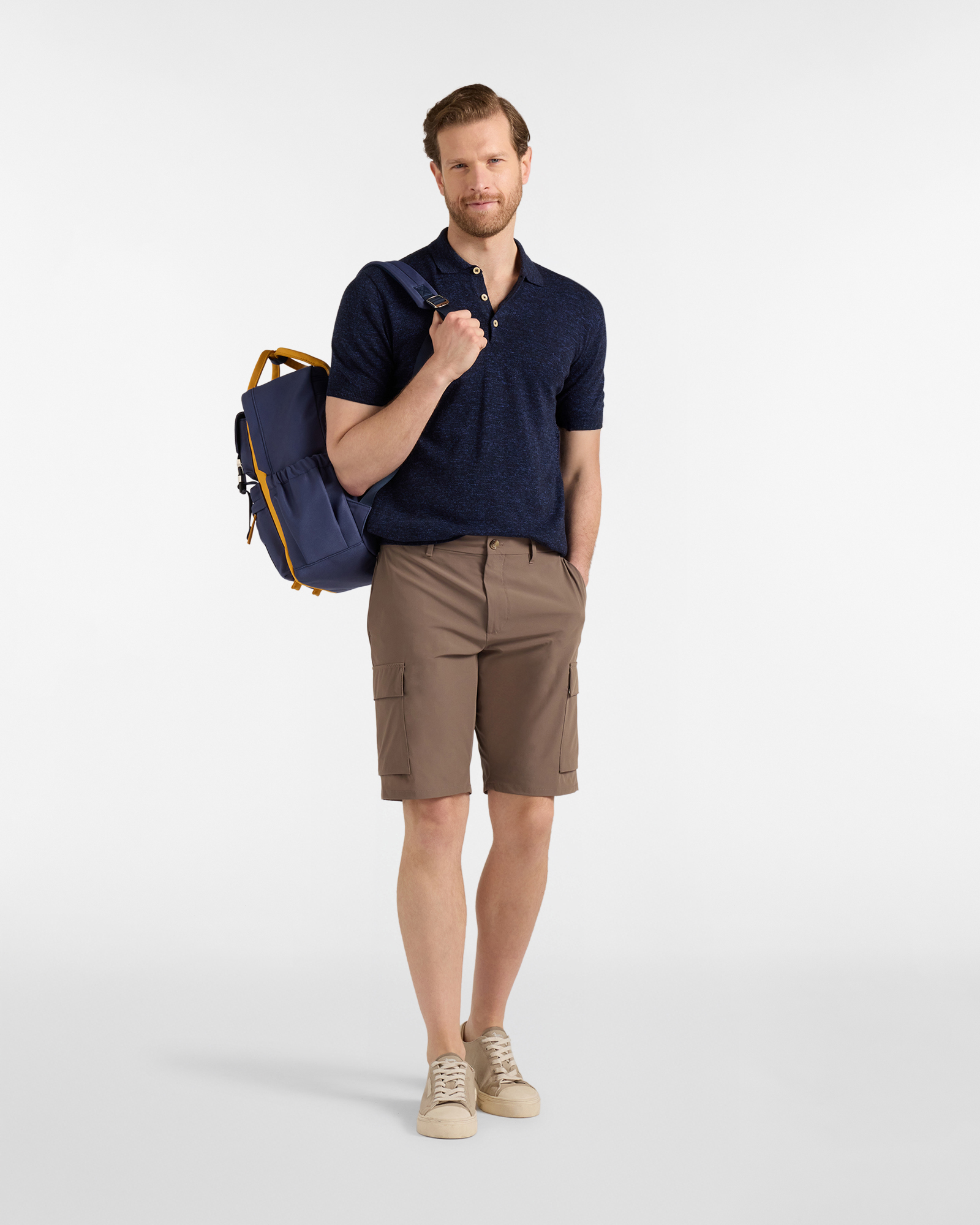 Men's knit polo shirt with tweed effect, Blue, large image number 3