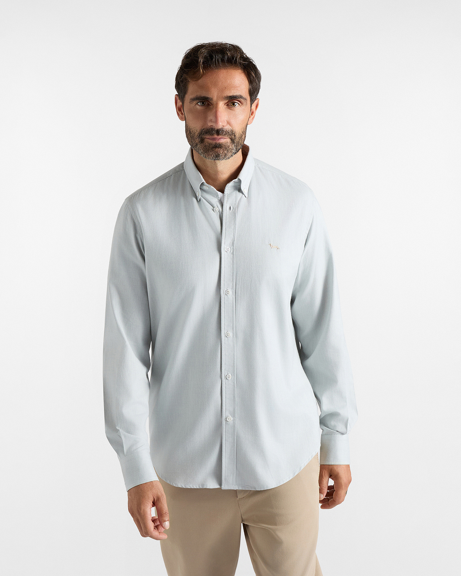 Camicia Uomo in flanella misto cashmere a spiga grigio