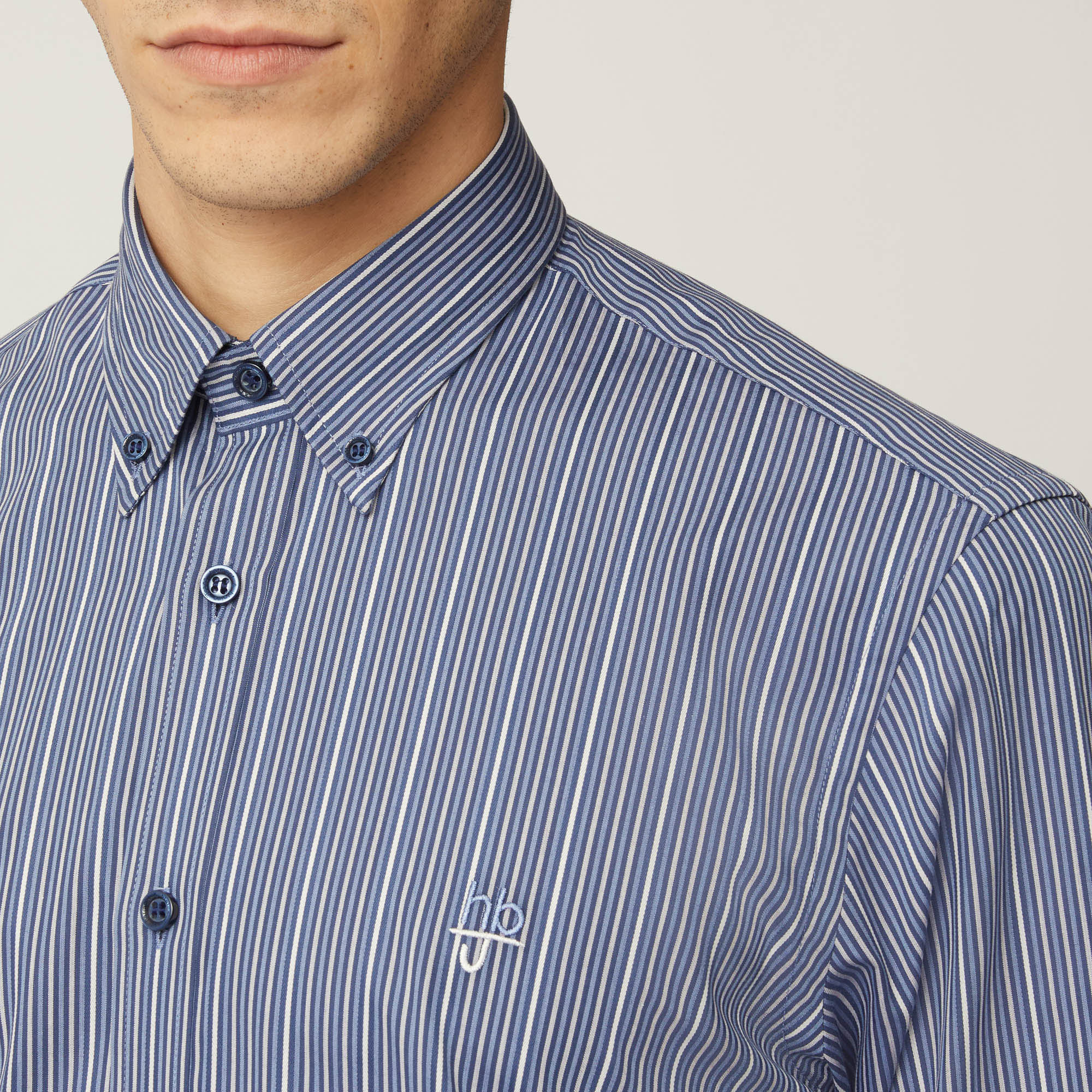 Camicia In Cotone A Righe Verticali Tono Su Tono, Blu, large image number 2