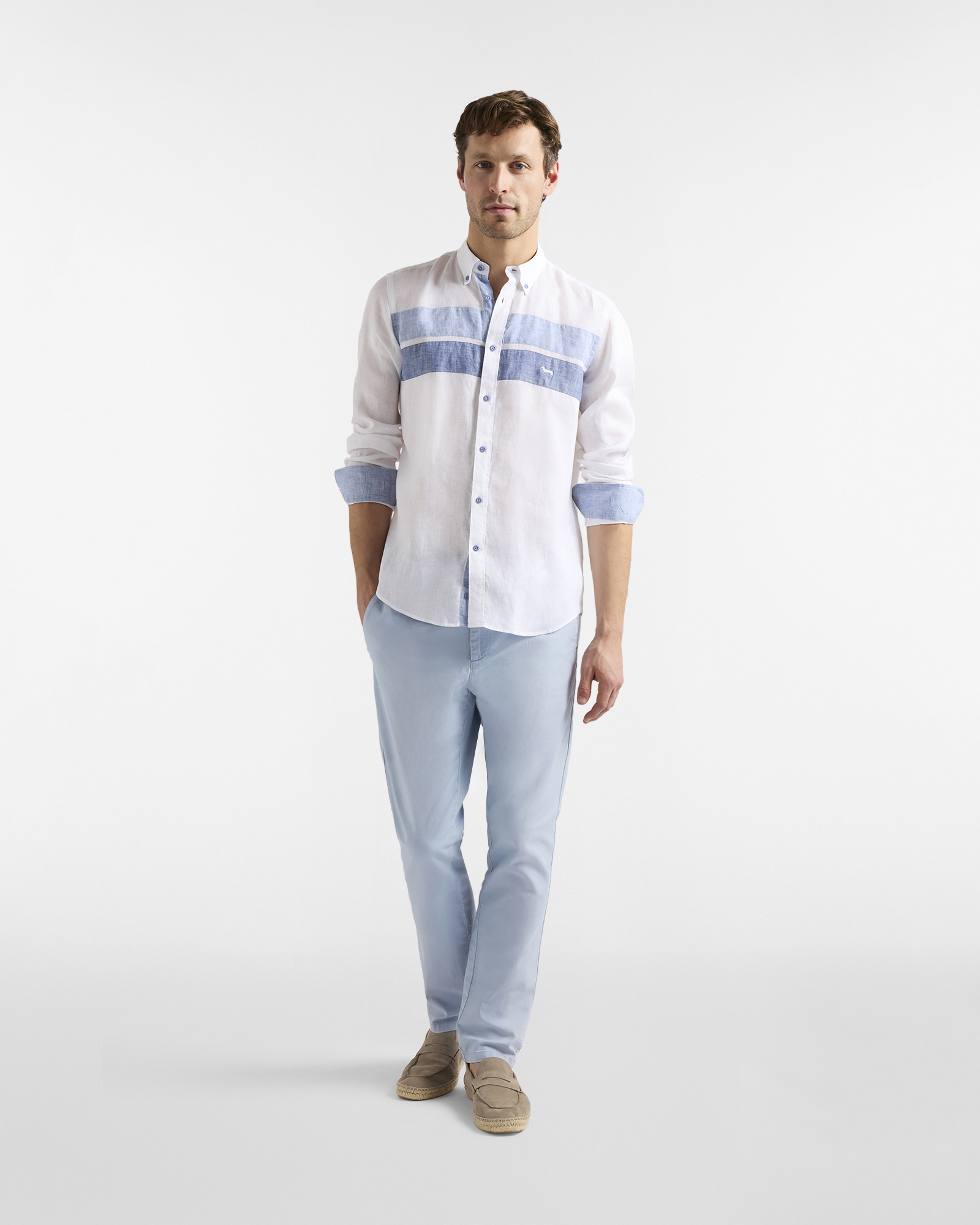 Linen shirt with contrasting bands, White, large image number 3