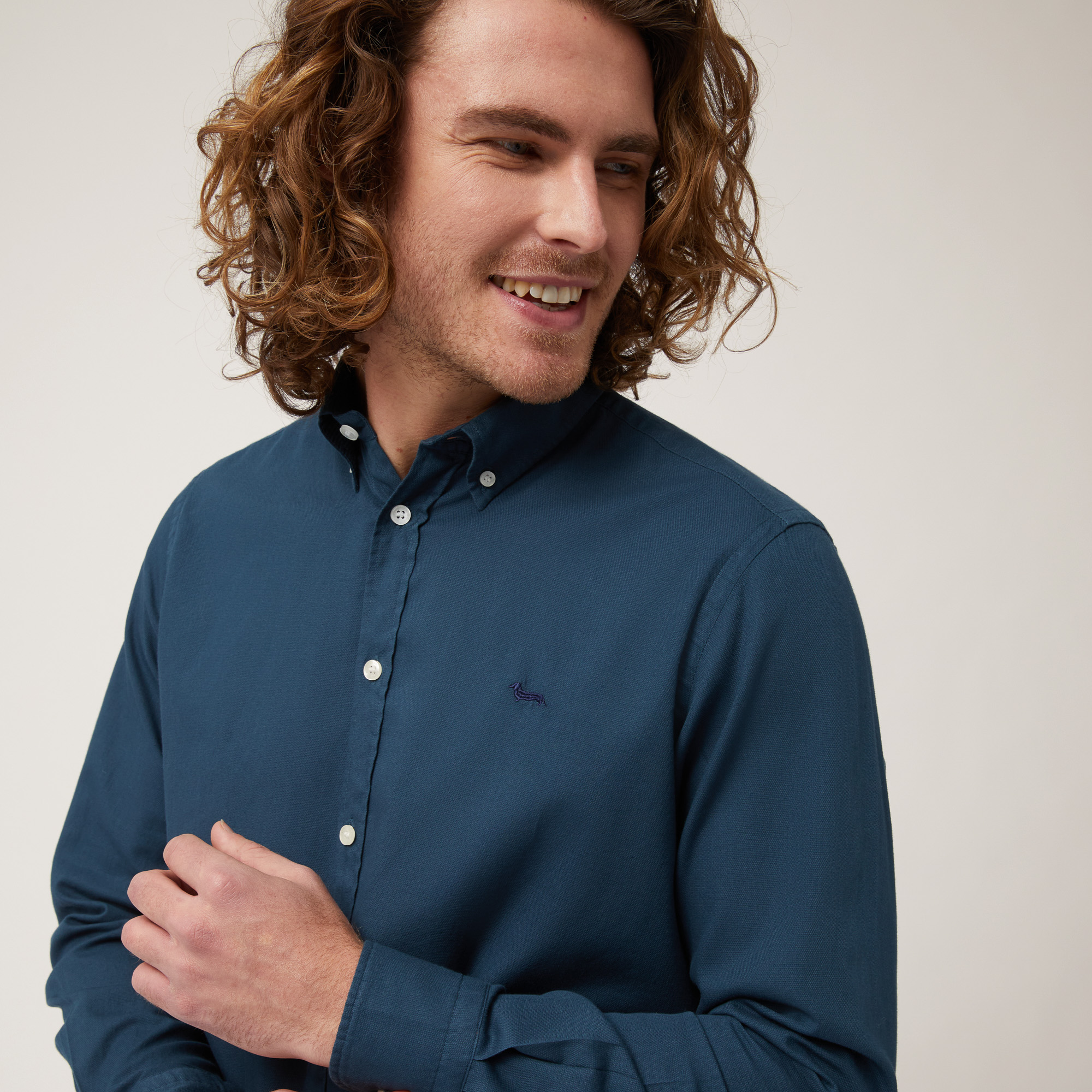 Cotton Shirt with Contrasting Inner Detail, Blue, large image number 2