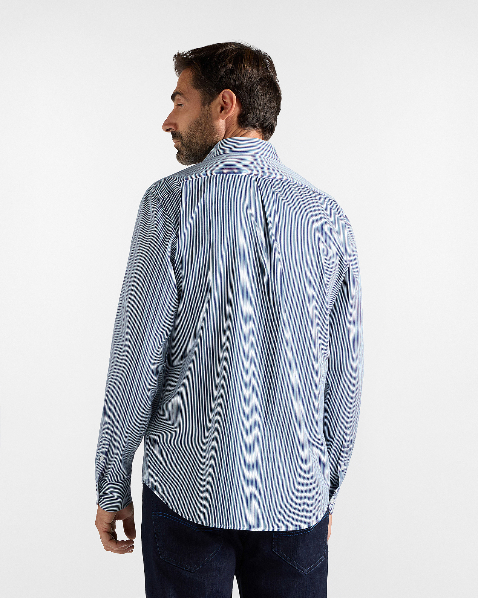 Men's regular-fit  yarn-dyed twill shirt with stripes, BOTTLE GREEN, large